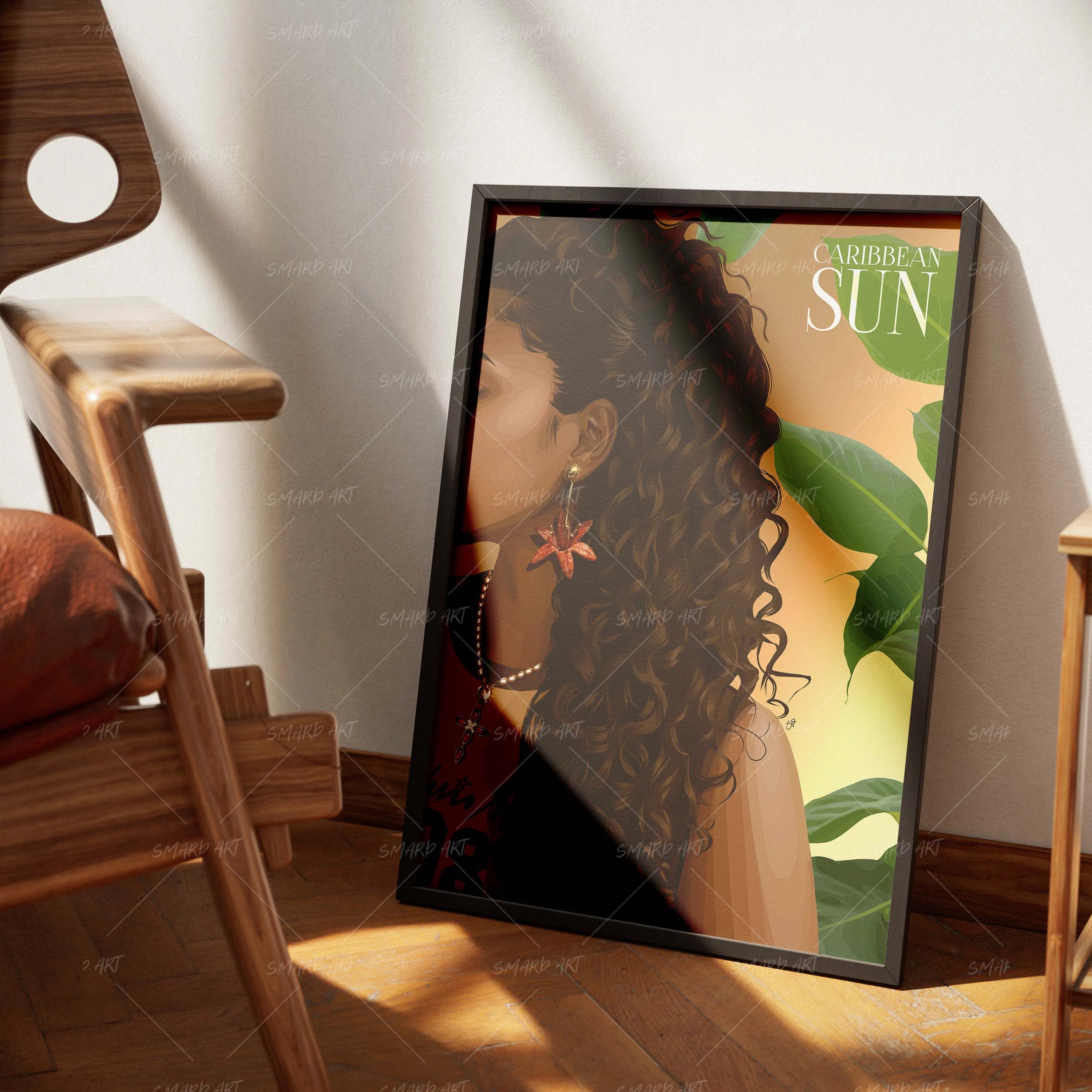 Caribbean Sun-wall art print featuring decorative artistic design suitable for living rooms, offices, and schools by SmardArt. Elevate your space with Black wall art that speaks to culture, identity, and creativity. At Smard, we celebrate artistry made with melanin, bringing powerful and inspiring designs to life.