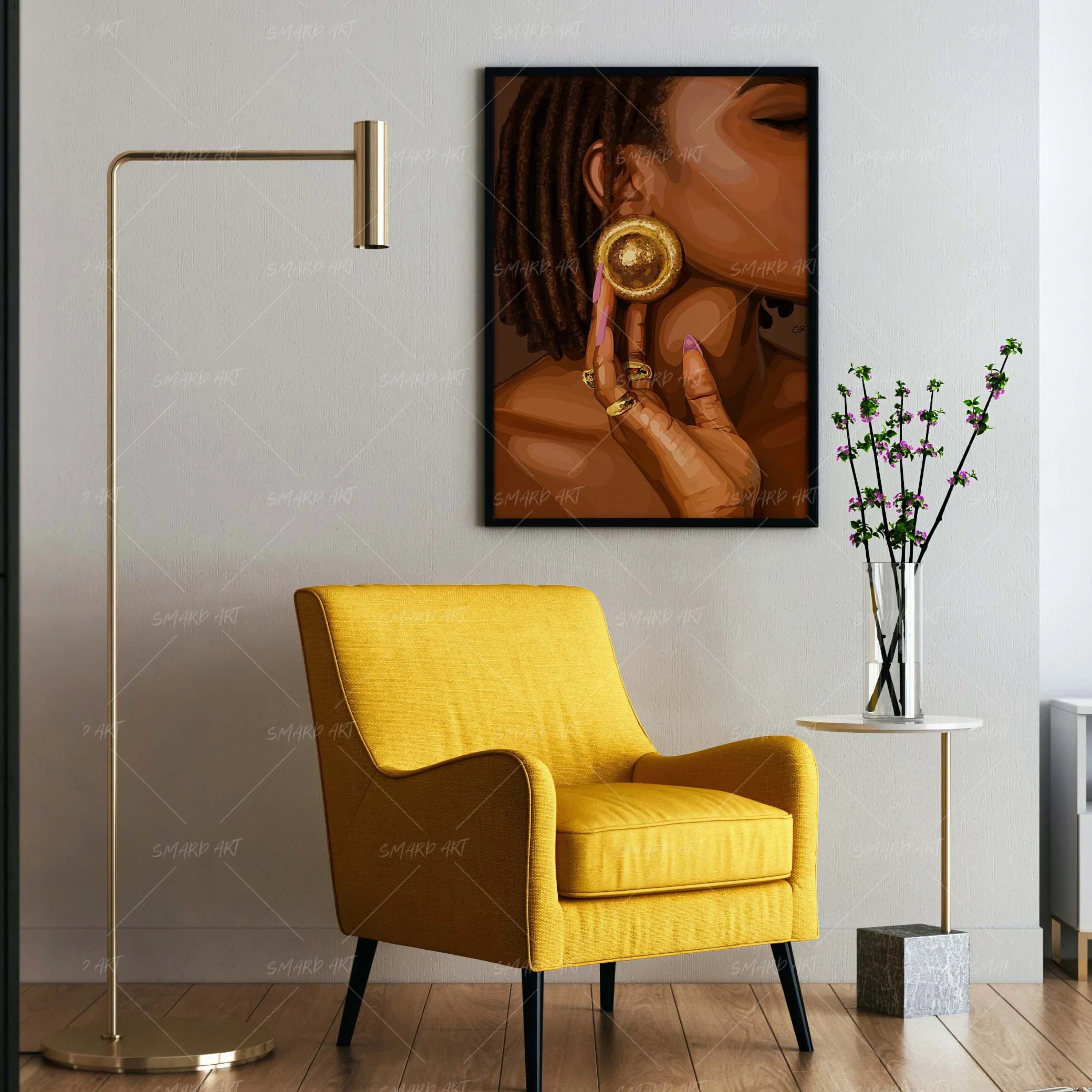 Bold Lobe-wall art print featuring decorative artistic design suitable for living rooms, offices, and schools by SmardArt. Elevate your space with Black wall art that speaks to culture, identity, and creativity. At Smard, we celebrate artistry made with melanin, bringing powerful and inspiring designs to life.