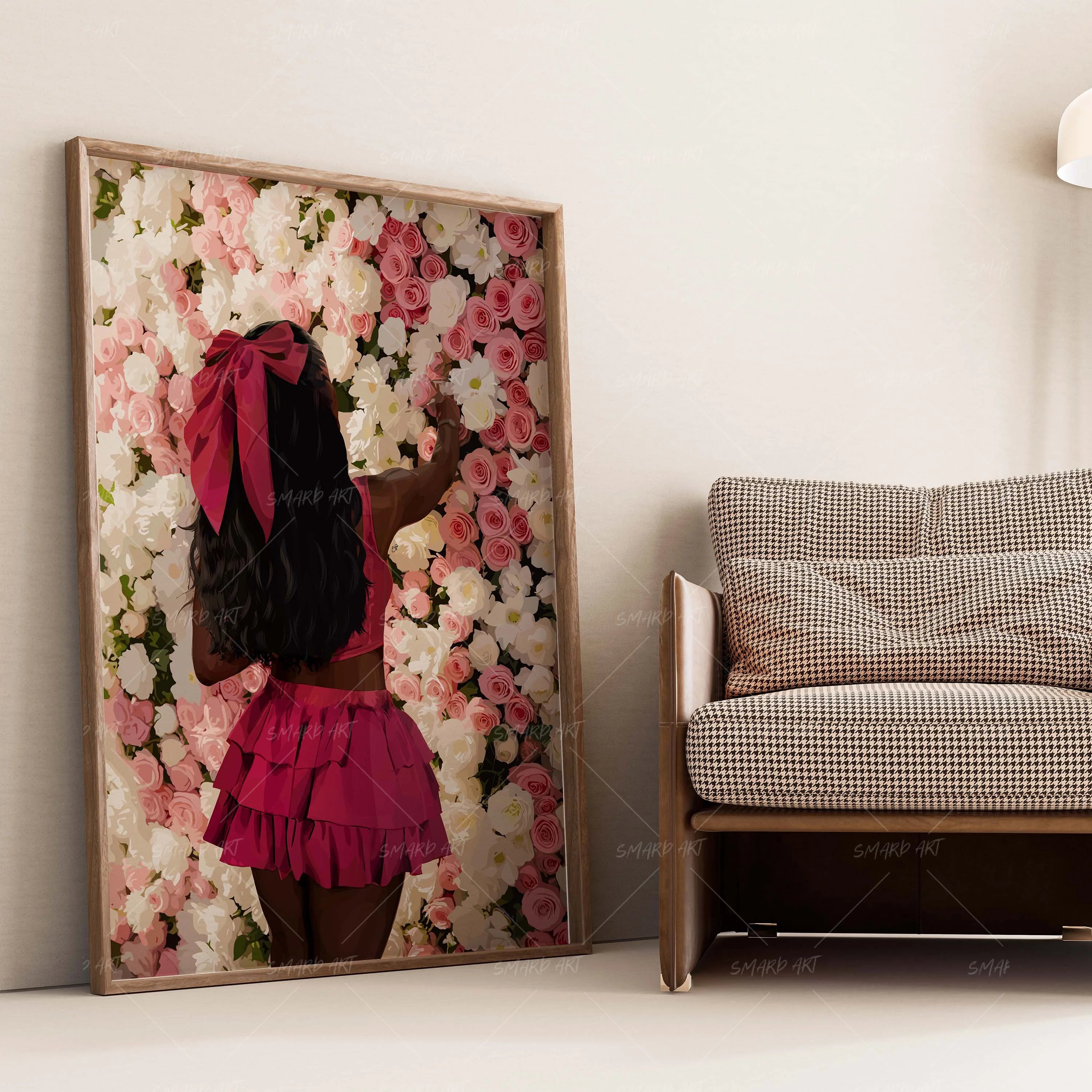 Bow & Flower-wall art print featuring decorative artistic design suitable for living rooms, offices, and schools by SmardArt. Elevate your space with Black wall art that speaks to culture, identity, and creativity. At Smard, we celebrate artistry made with melanin, bringing powerful and inspiring designs to life.