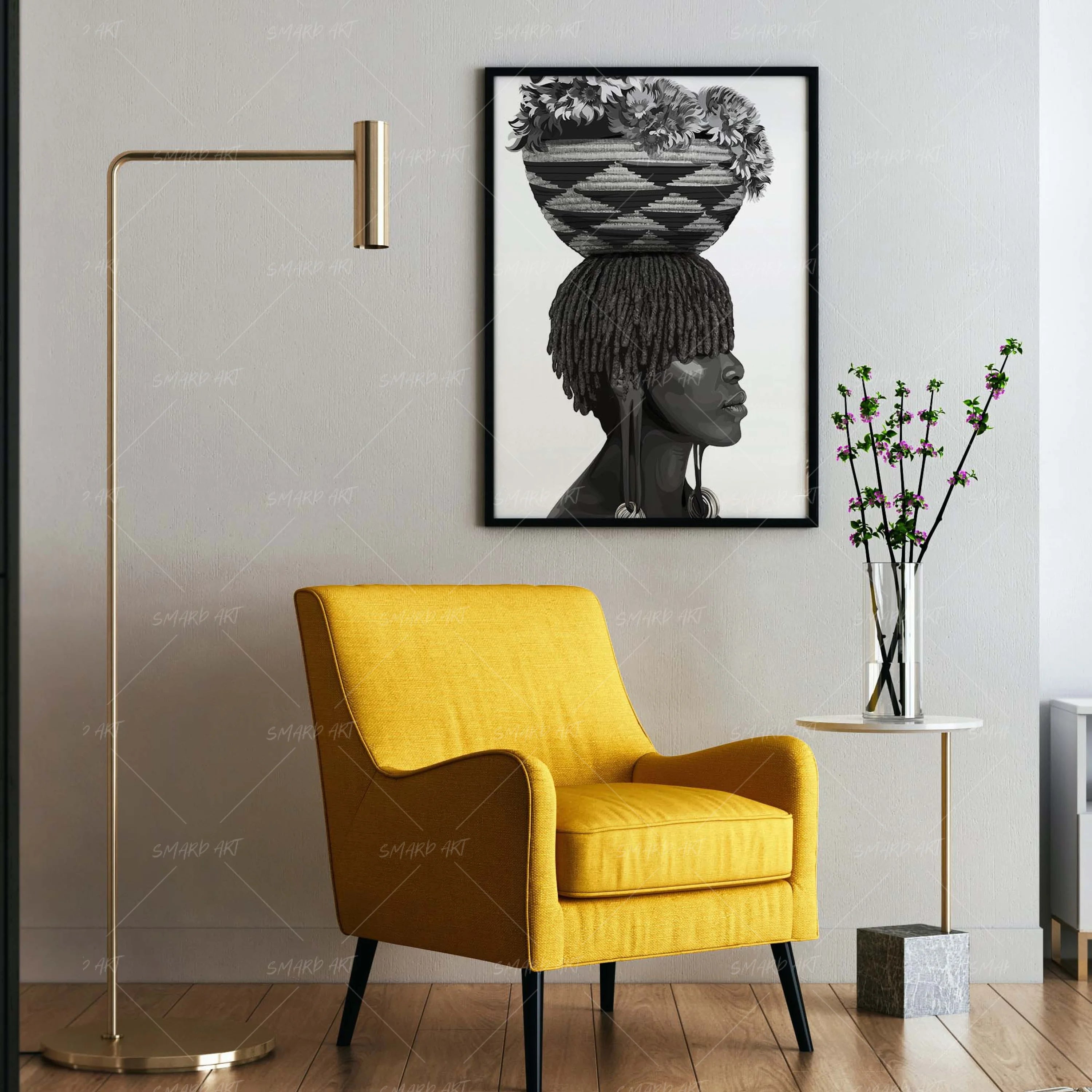 Harvest Queen-wall art print featuring decorative artistic design suitable for living rooms, offices, and schools by SmardArt. Elevate your space with Black wall art that speaks to culture, identity, and creativity. At Smard, we celebrate artistry made with melanin, bringing powerful and inspiring designs to life.