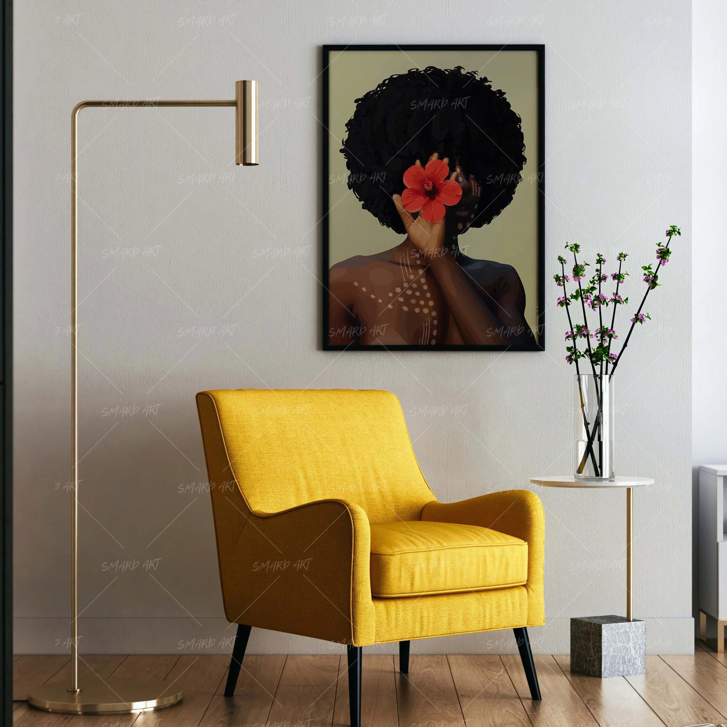 Spotted Grace-wall art print featuring decorative artistic design suitable for living rooms, offices, and schools by SmardArt. Elevate your space with Black wall art that speaks to culture, identity, and creativity. At Smard, we celebrate artistry made with melanin, bringing powerful and inspiring designs to life.