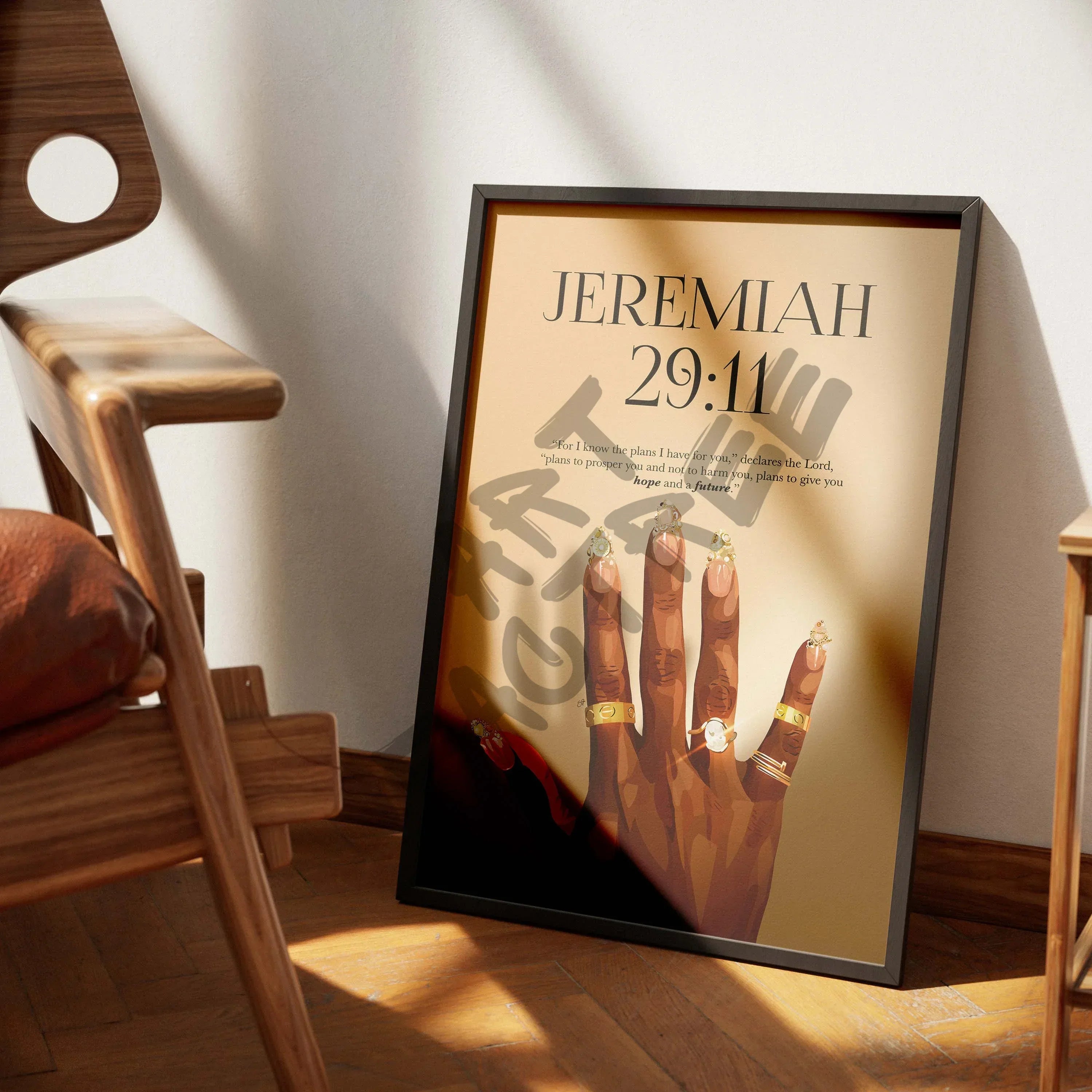 Plans To Prosper - Jeremiah 29:11-wall art print featuring decorative artistic design suitable for living rooms, offices, and schools by SmardArt. Elevate your space with Black wall art that speaks to culture, identity, and creativity. At Smard, we celebrate artistry made with melanin, bringing powerful and inspiring designs to life.