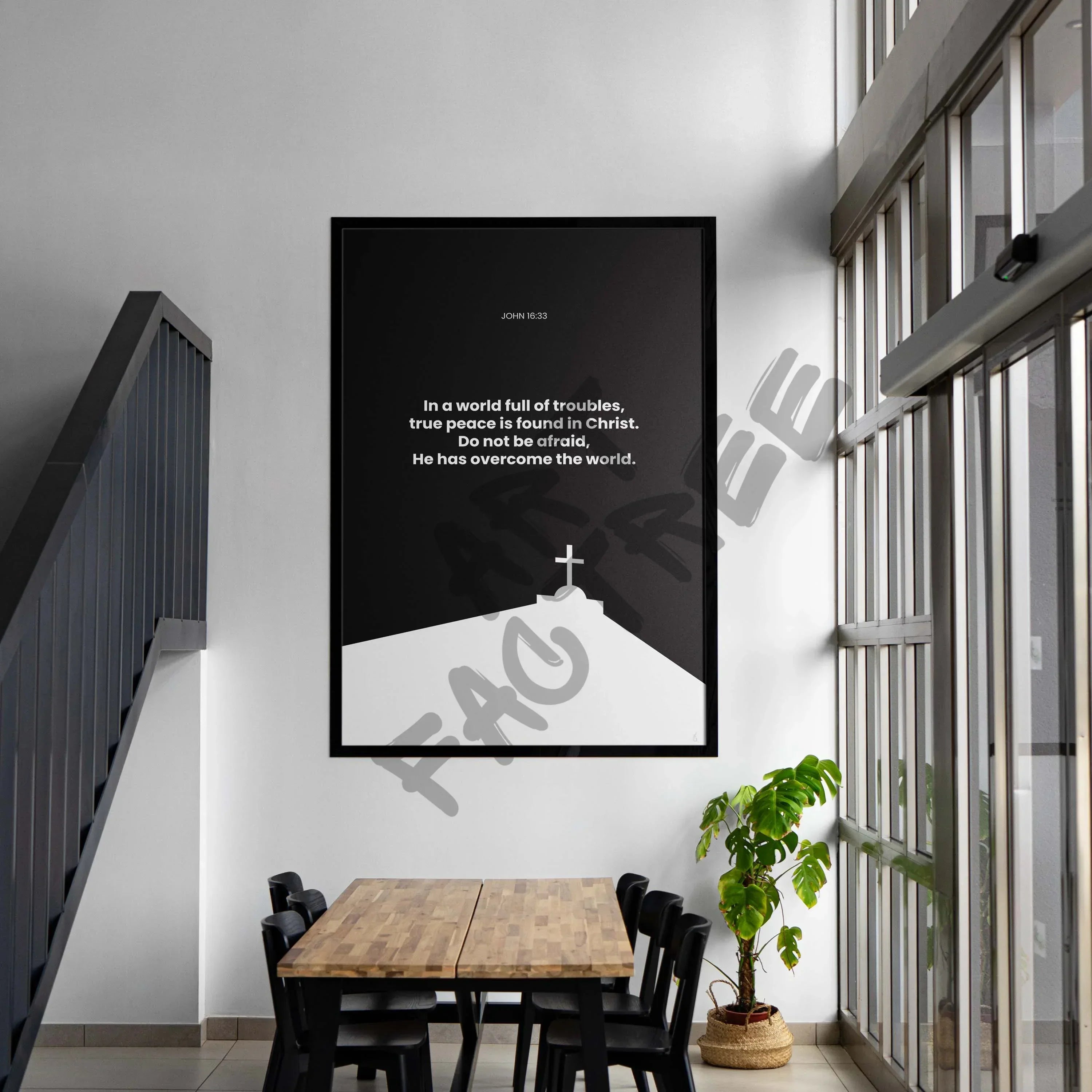 John 16:33-wall art print featuring decorative artistic design suitable for living rooms, offices, and schools by SmardArt. Elevate your space with Black wall art that speaks to culture, identity, and creativity. At Smard, we celebrate artistry made with melanin, bringing powerful and inspiring designs to life.