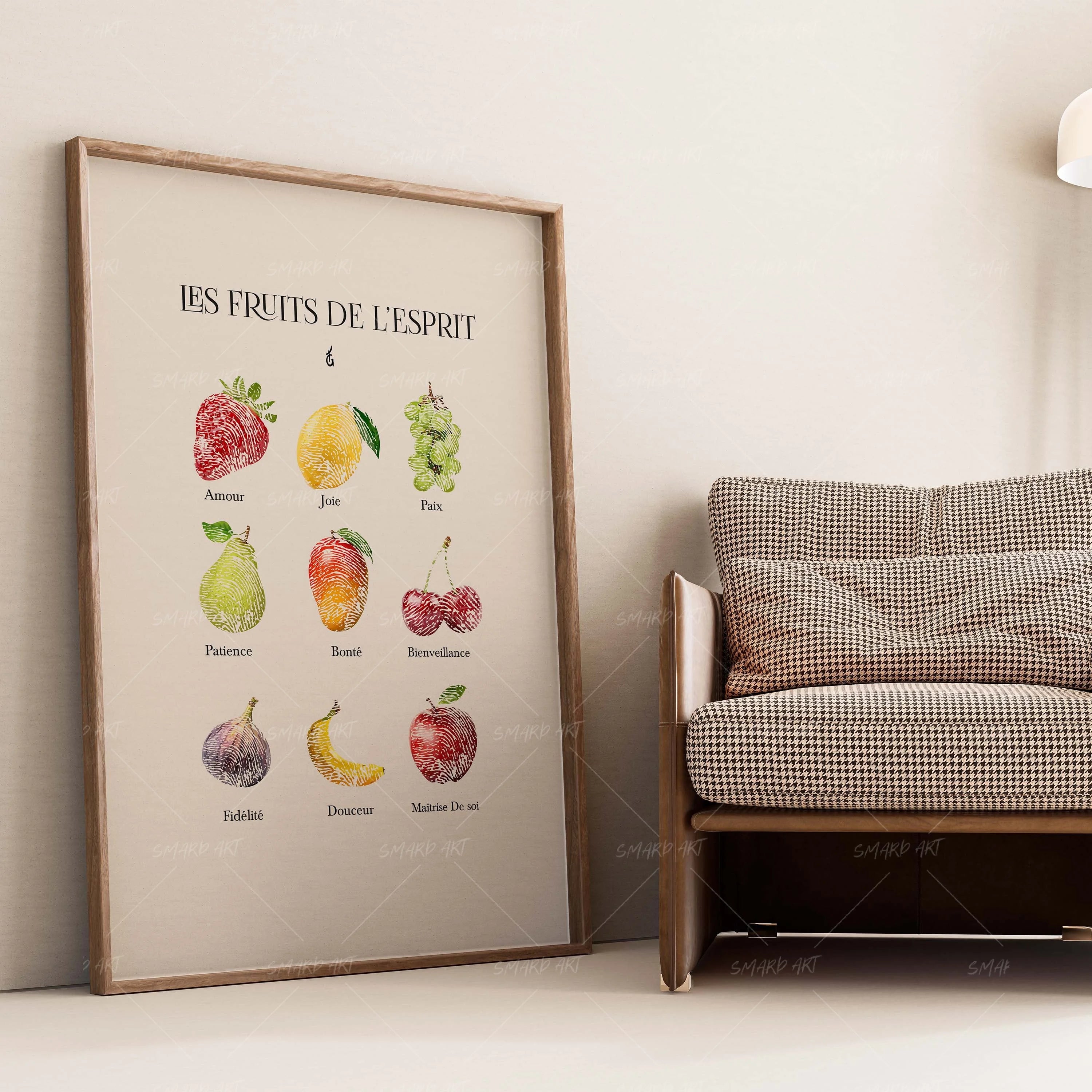 Les Fruits De l’Esprit-wall art print featuring decorative artistic design suitable for living rooms, offices, and schools by SmardArt. Elevate your space with Black wall art that speaks to culture, identity, and creativity. At Smard, we celebrate artistry made with melanin, bringing powerful and inspiring designs to life.
