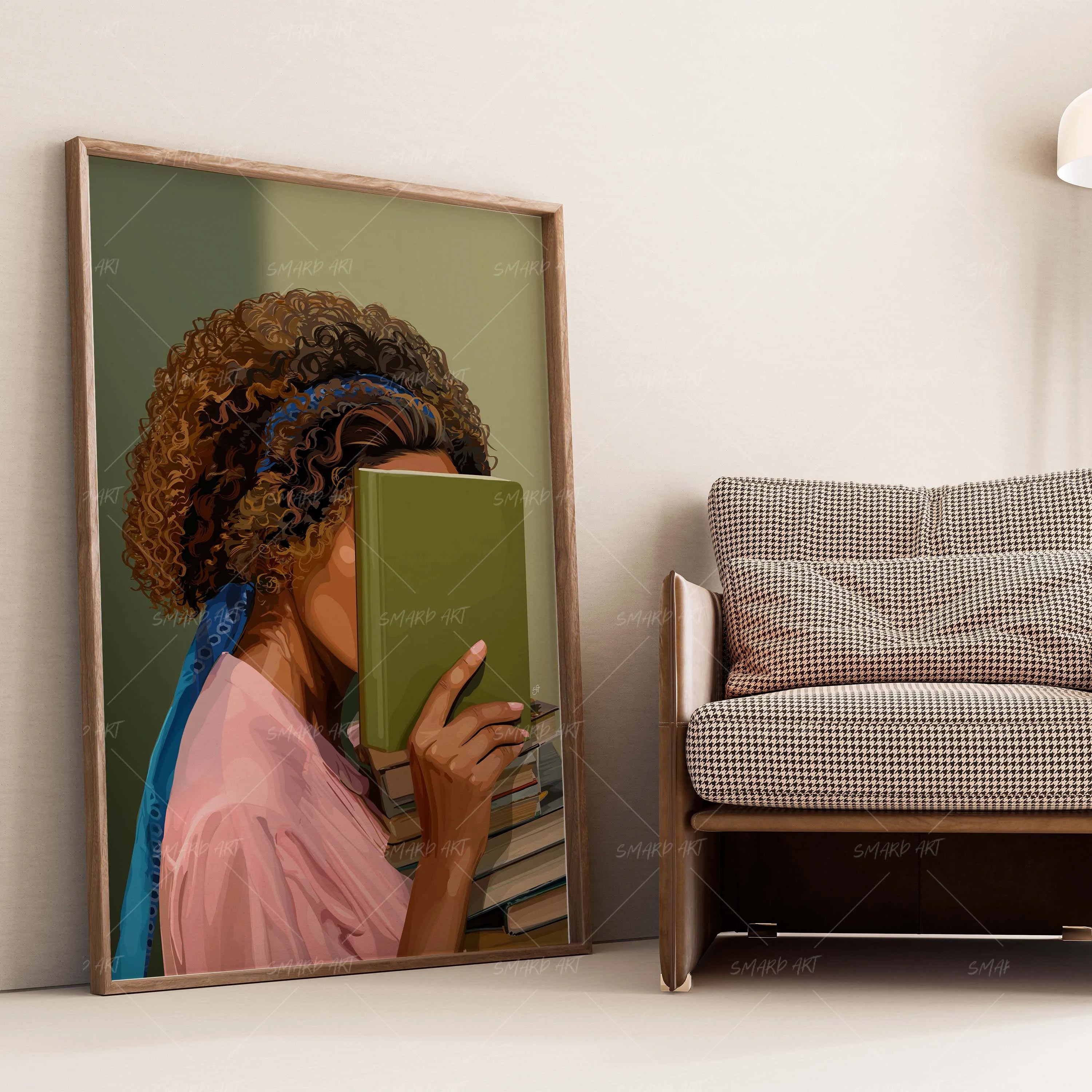Bookworm III-wall art print featuring decorative artistic design suitable for living rooms, offices, and schools by SmardArt. Elevate your space with Black wall art that speaks to culture, identity, and creativity. At Smard, we celebrate artistry made with melanin, bringing powerful and inspiring designs to life.