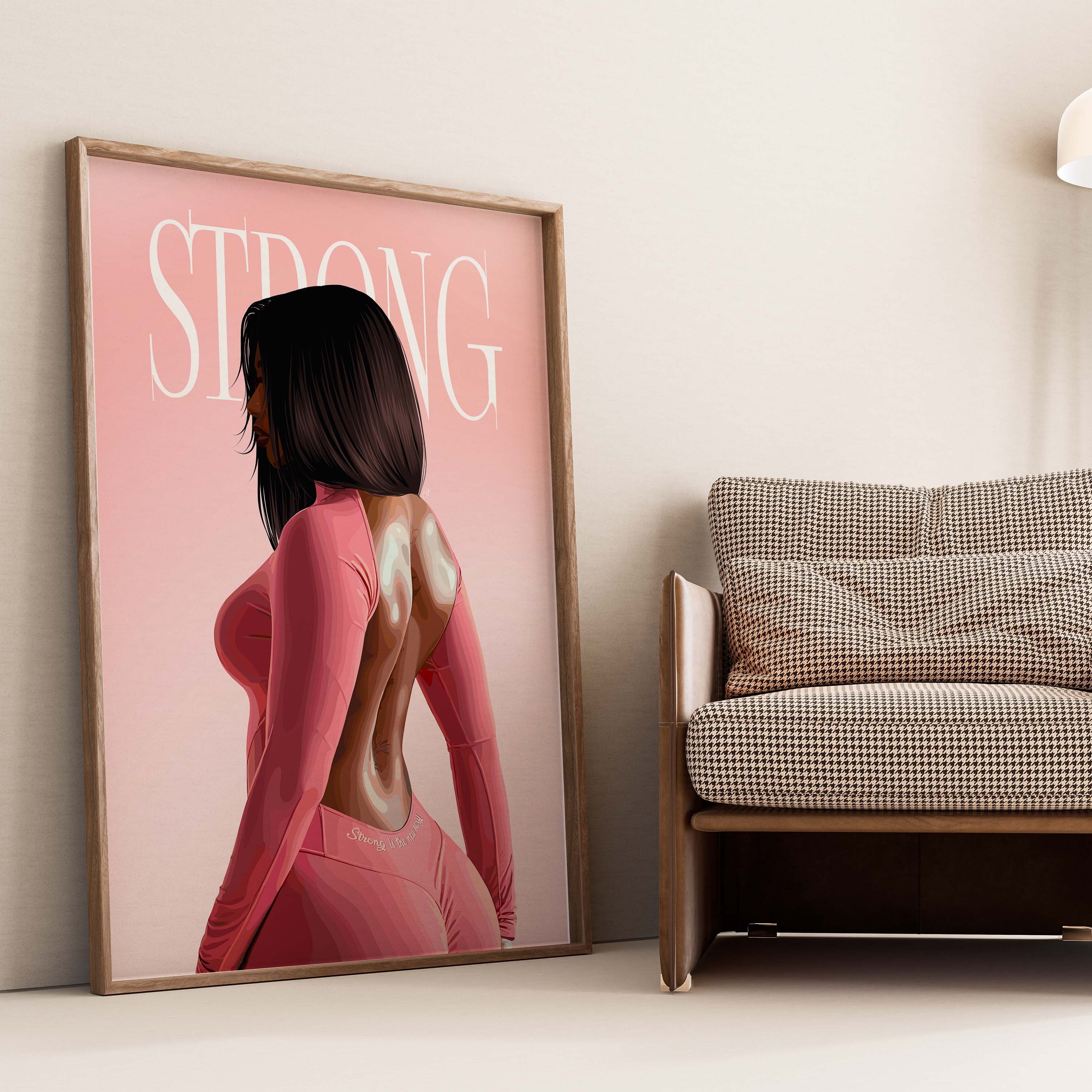 Strong Is The New Sexy-wall art print featuring decorative artistic design suitable for living rooms, offices, and schools by SmardArt. Elevate your space with Black wall art that speaks to culture, identity, and creativity. At Smard, we celebrate artistry made with melanin, bringing powerful and inspiring designs to life.