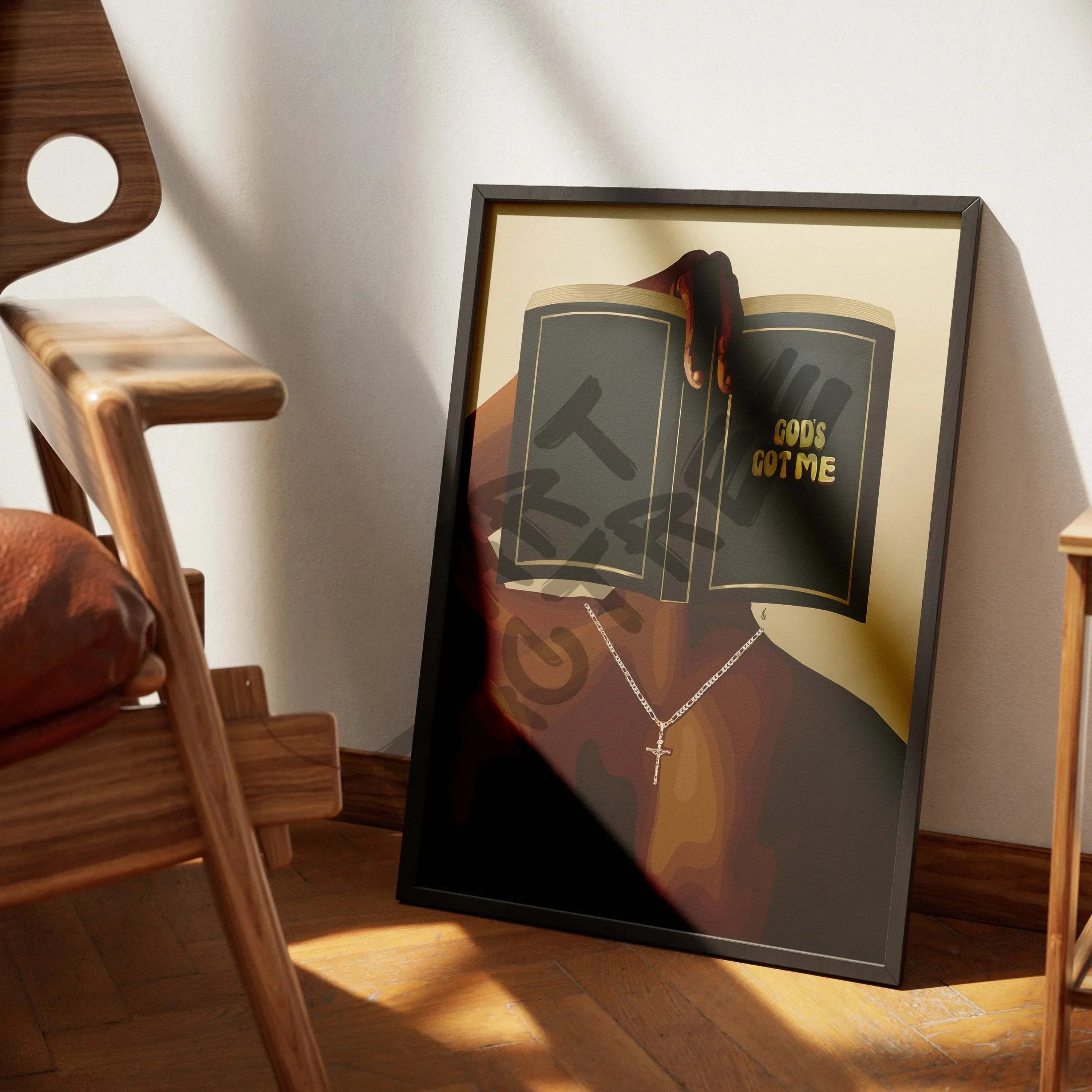 God's Got Me-wall art print featuring decorative artistic design suitable for living rooms, offices, and schools by SmardArt. Elevate your space with Black wall art that speaks to culture, identity, and creativity. At Smard, we celebrate artistry made with melanin, bringing powerful and inspiring designs to life.