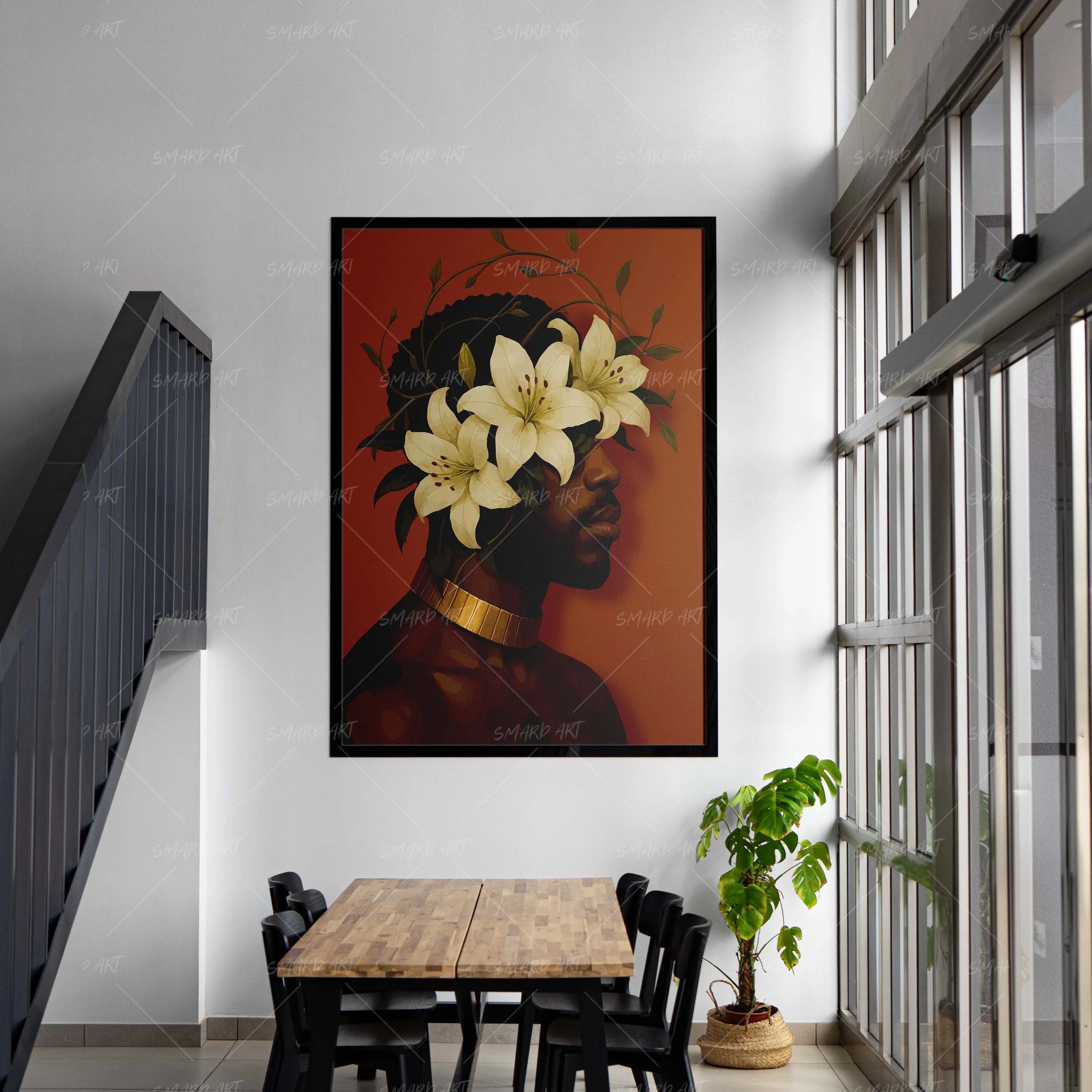 Petal Crown-wall art print featuring decorative artistic design suitable for living rooms, offices, and schools by SmardArt. Elevate your space with Black wall art that speaks to culture, identity, and creativity. At Smard, we celebrate artistry made with melanin, bringing powerful and inspiring designs to life.