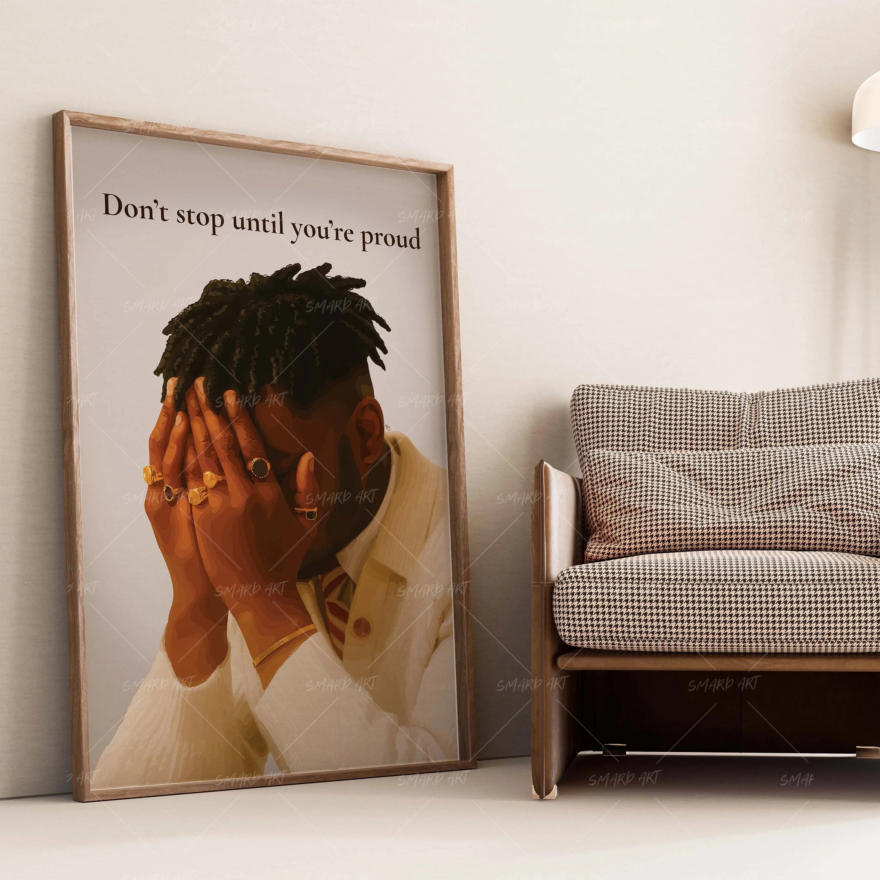 Headspace-wall art print featuring decorative artistic design suitable for living rooms, offices, and schools by SmardArt. Elevate your space with Black wall art that speaks to culture, identity, and creativity. At Smard, we celebrate artistry made with melanin, bringing powerful and inspiring designs to life.