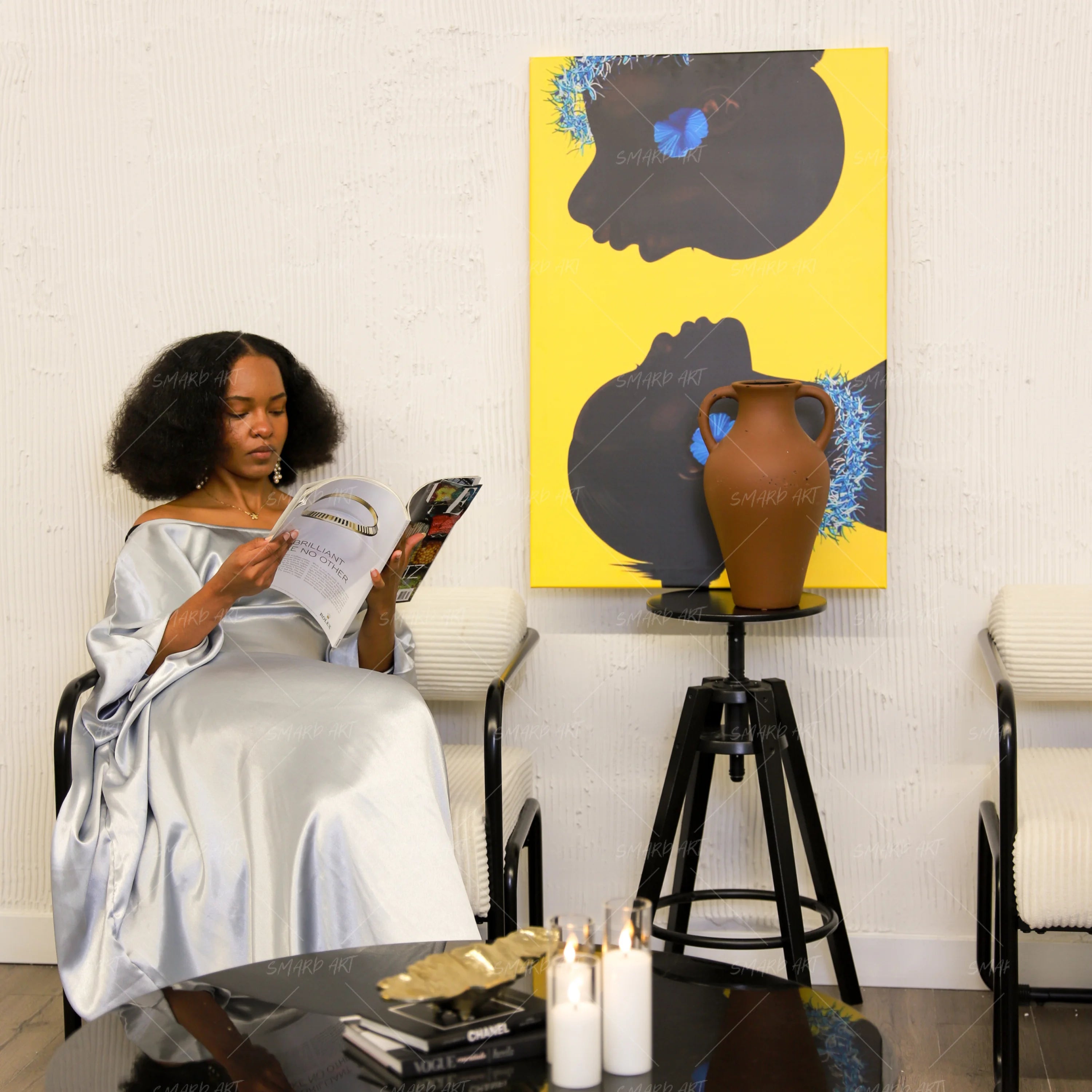 Her Reflection-wall art print featuring decorative artistic design suitable for living rooms, offices, and schools by SmardArt. Elevate your space with Black wall art that speaks to culture, identity, and creativity. At Smard, we celebrate artistry made with melanin, bringing powerful and inspiring designs to life.