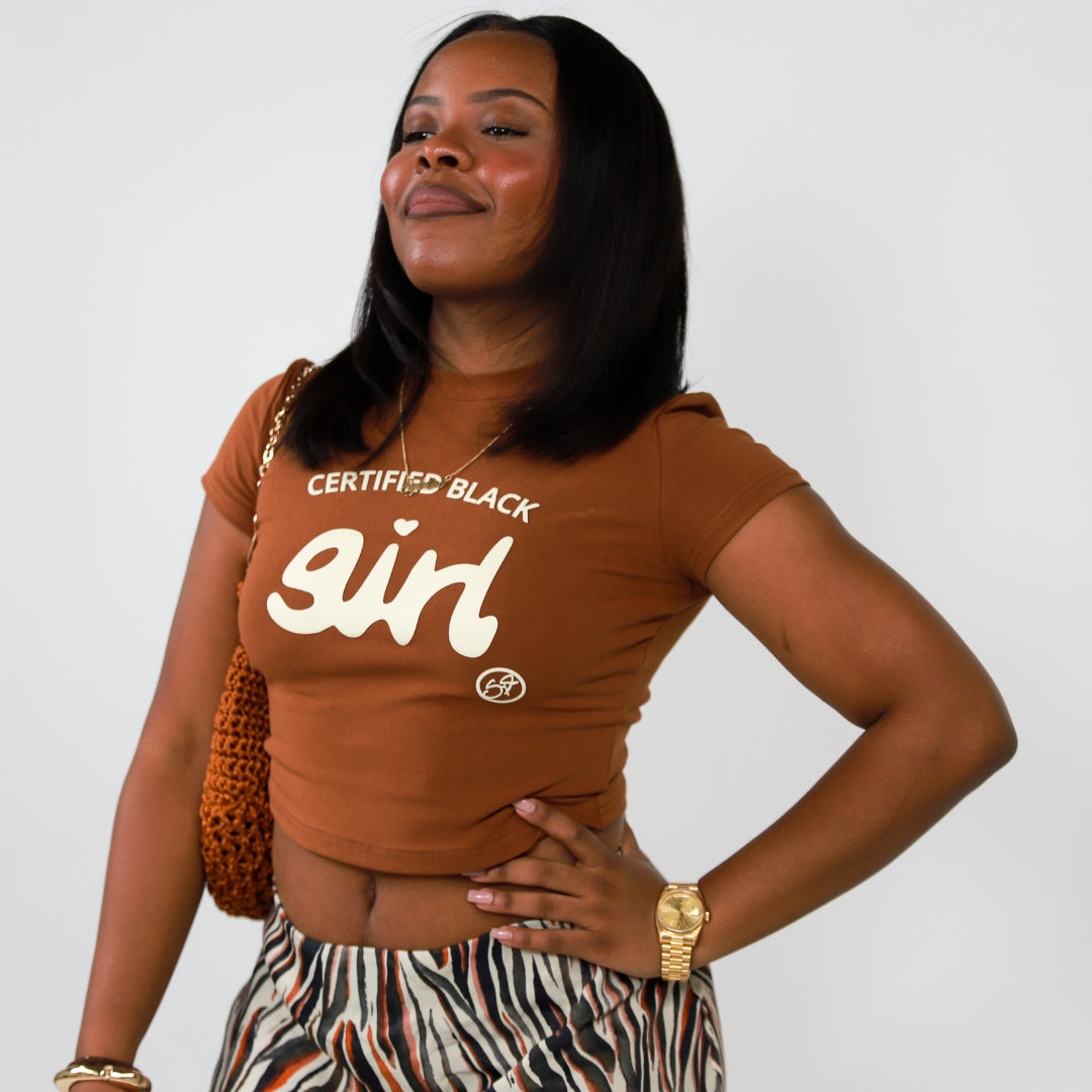 Certified Black Girl Summer Tee-wall art print featuring decorative artistic design suitable for living rooms, offices, and schools by SmardArt. Elevate your space with Black wall art that speaks to culture, identity, and creativity. At Smard, we celebrate artistry made with melanin, bringing powerful and inspiring designs to life.