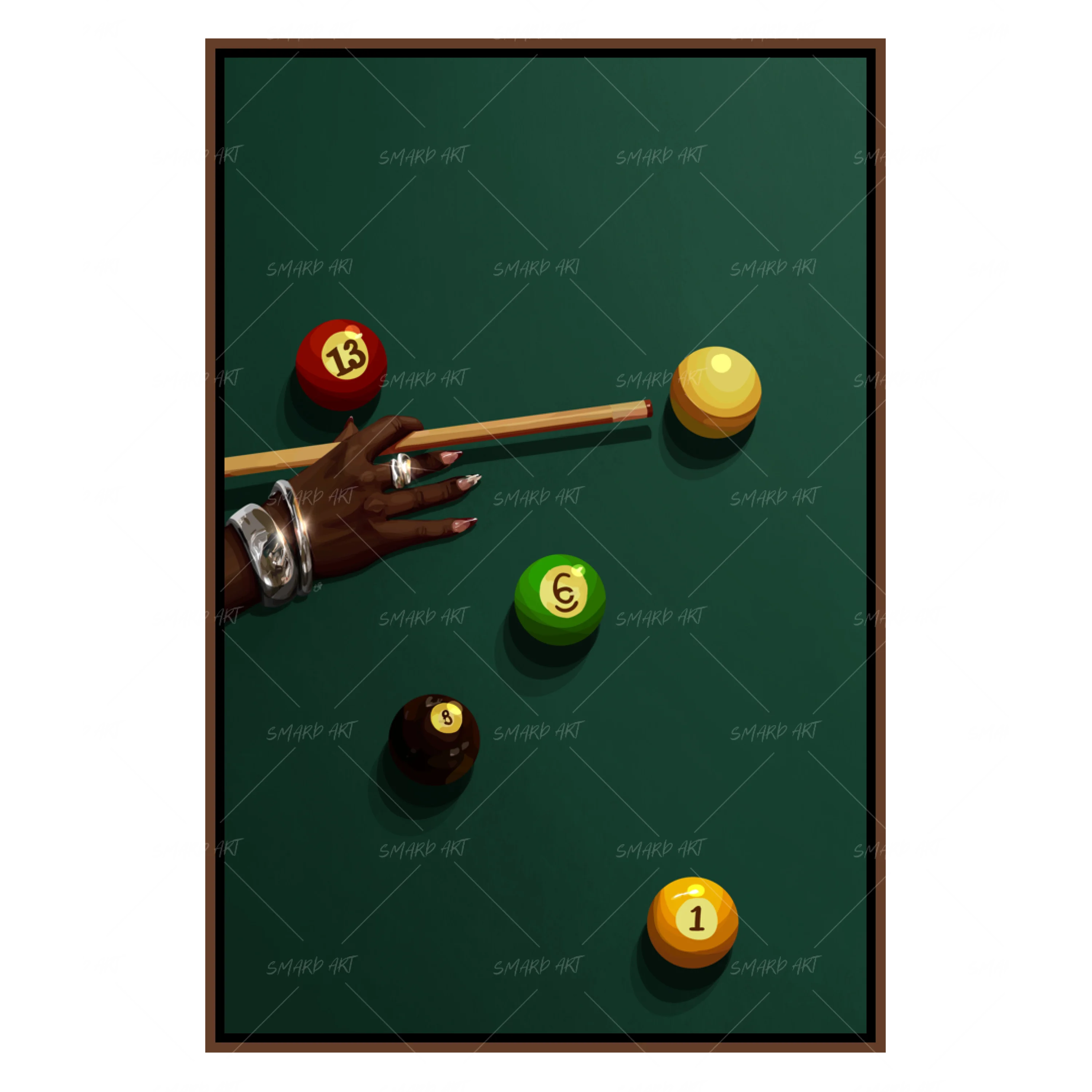 8 Ball Energy-wall art print featuring decorative artistic design suitable for living rooms, offices, and schools by SmardArt. Elevate your space with Black wall art that speaks to culture, identity, and creativity. At Smard, we celebrate artistry made with melanin, bringing powerful and inspiring designs to life.