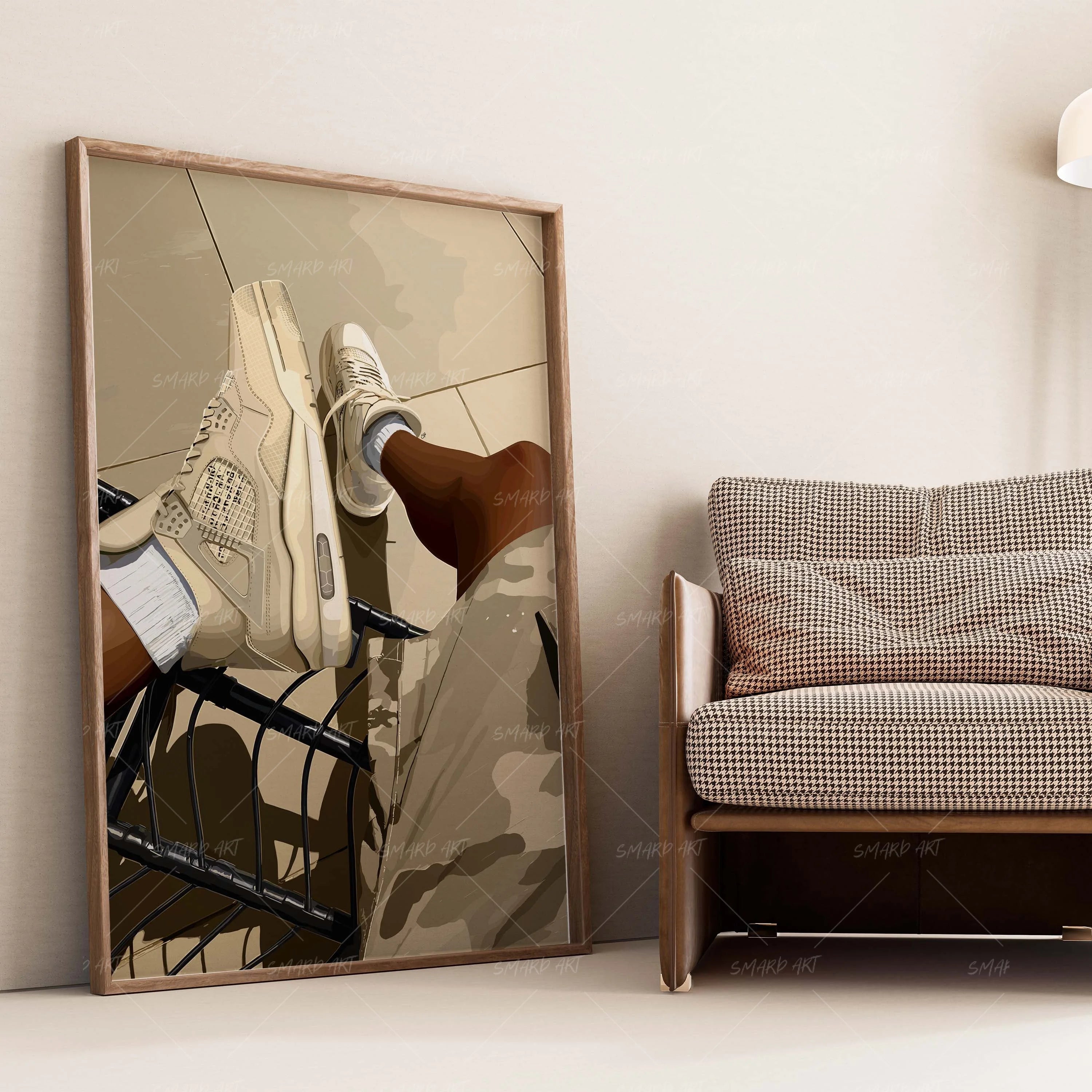 Jordan 4-wall art print featuring decorative artistic design suitable for living rooms, offices, and schools by SmardArt. Elevate your space with Black wall art that speaks to culture, identity, and creativity. At Smard, we celebrate artistry made with melanin, bringing powerful and inspiring designs to life.