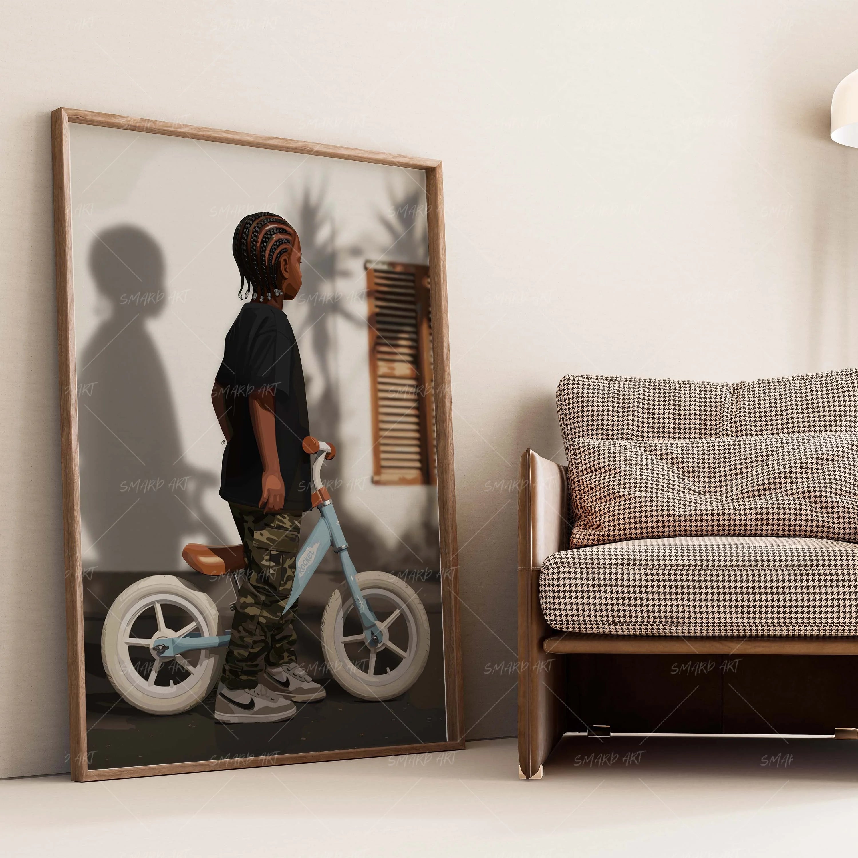 Pedal Power-wall art print featuring decorative artistic design suitable for living rooms, offices, and schools by SmardArt. Elevate your space with Black wall art that speaks to culture, identity, and creativity. At Smard, we celebrate artistry made with melanin, bringing powerful and inspiring designs to life.