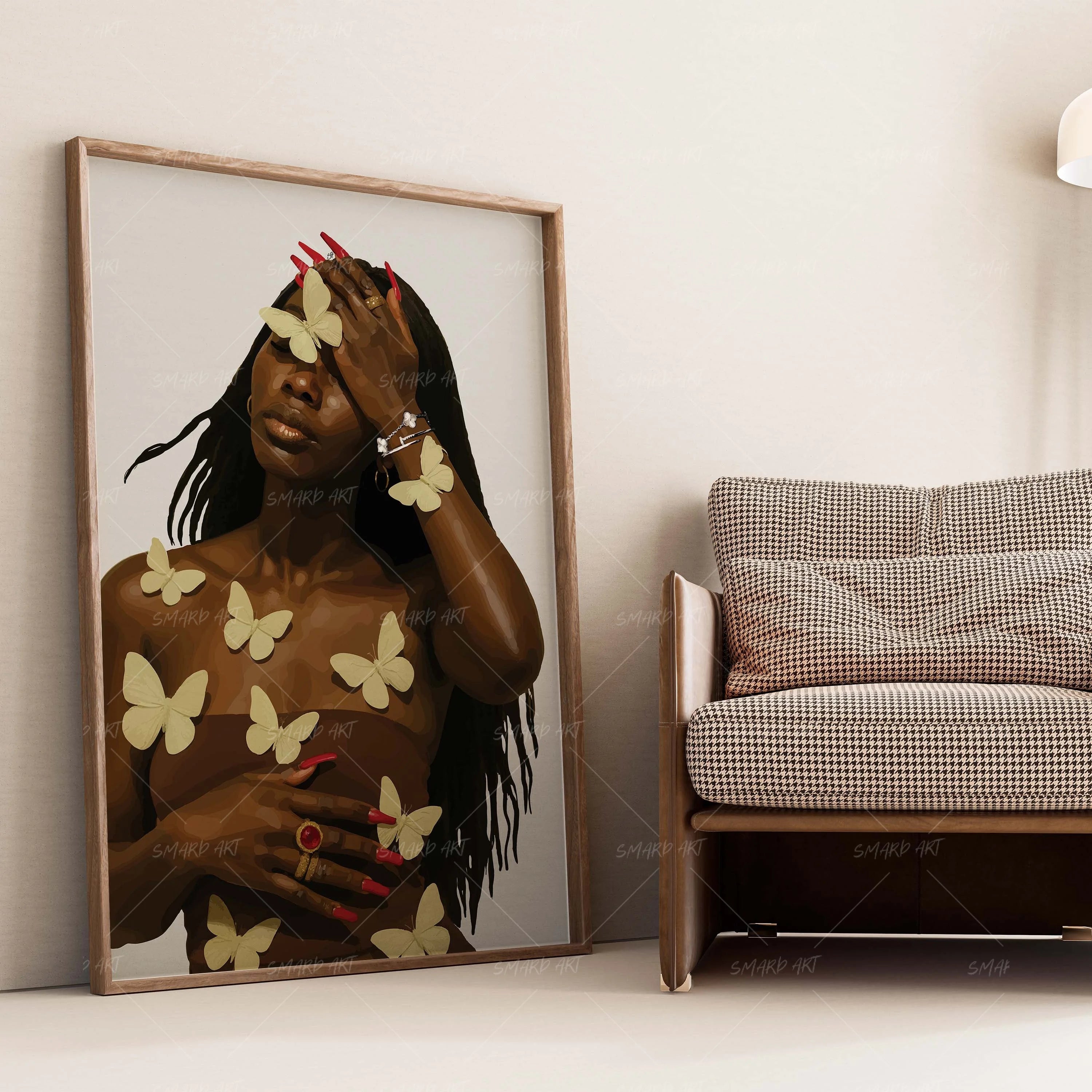 Soft Wings-wall art print featuring decorative artistic design suitable for living rooms, offices, and schools by SmardArt. Elevate your space with Black wall art that speaks to culture, identity, and creativity. At Smard, we celebrate artistry made with melanin, bringing powerful and inspiring designs to life.
