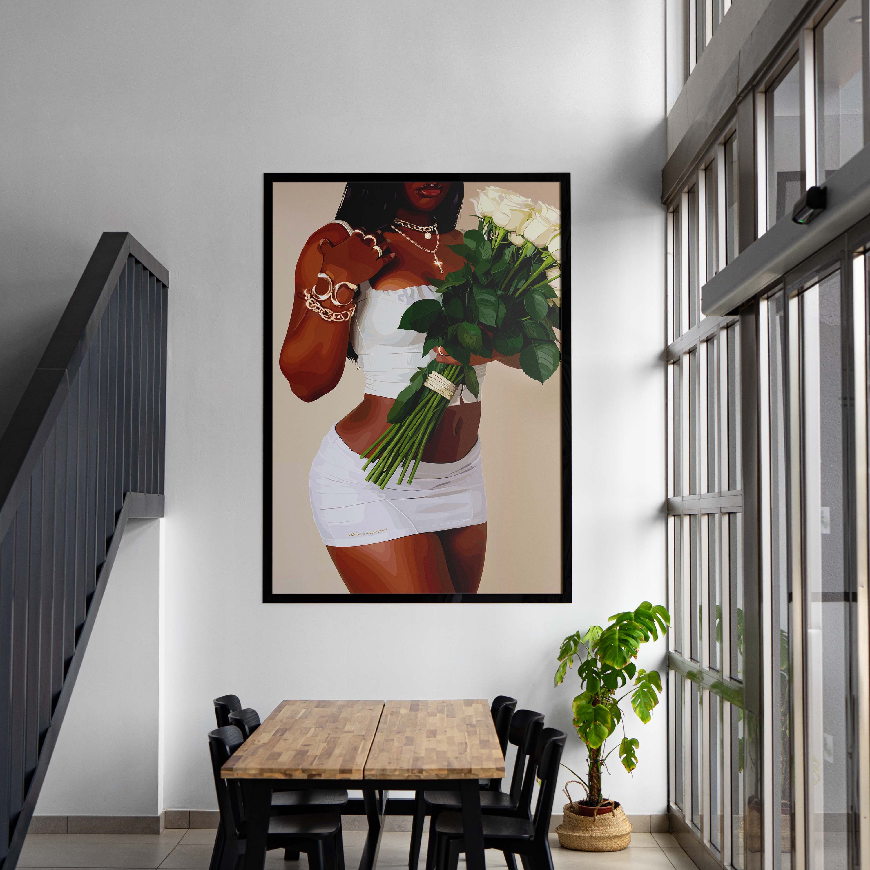 Self Love Is A Super Power-wall art print featuring decorative artistic design suitable for living rooms, offices, and schools by SmardArt. Elevate your space with Black wall art that speaks to culture, identity, and creativity. At Smard, we celebrate artistry made with melanin, bringing powerful and inspiring designs to life.