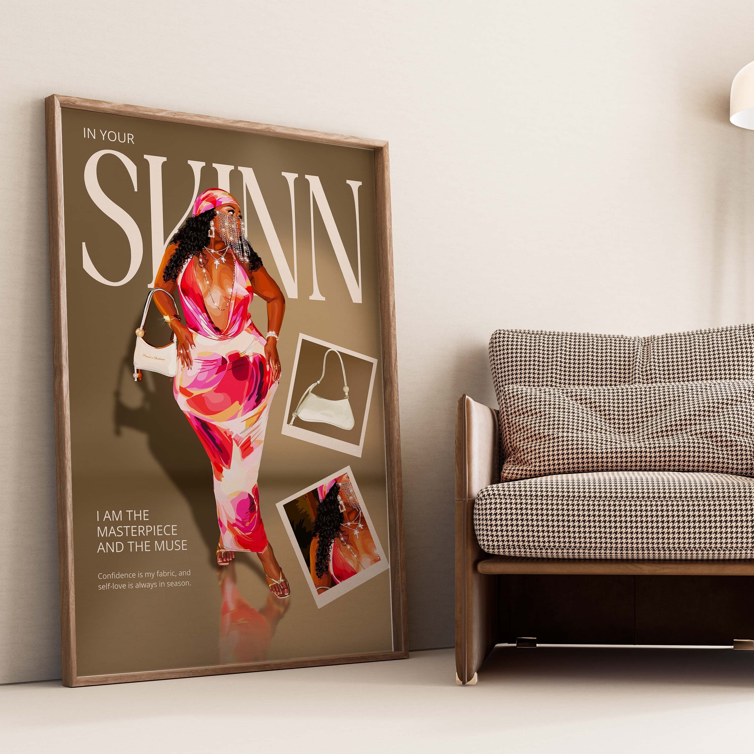 In Your Skinn-wall art print featuring decorative artistic design suitable for living rooms, offices, and schools by SmardArt. Elevate your space with Black wall art that speaks to culture, identity, and creativity. At Smard, we celebrate artistry made with melanin, bringing powerful and inspiring designs to life.