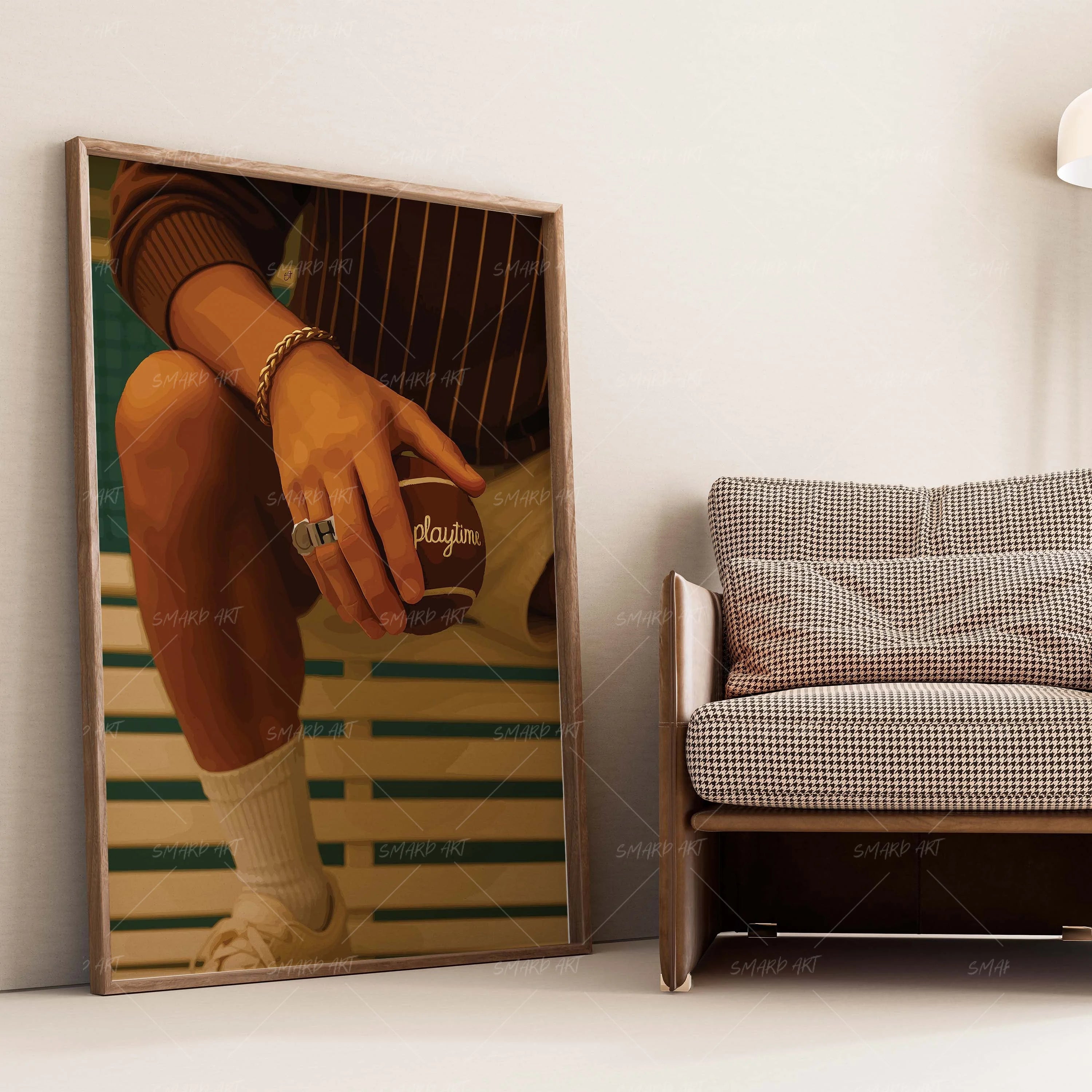 Racket Ready-wall art print featuring decorative artistic design suitable for living rooms, offices, and schools by SmardArt. Elevate your space with Black wall art that speaks to culture, identity, and creativity. At Smard, we celebrate artistry made with melanin, bringing powerful and inspiring designs to life.