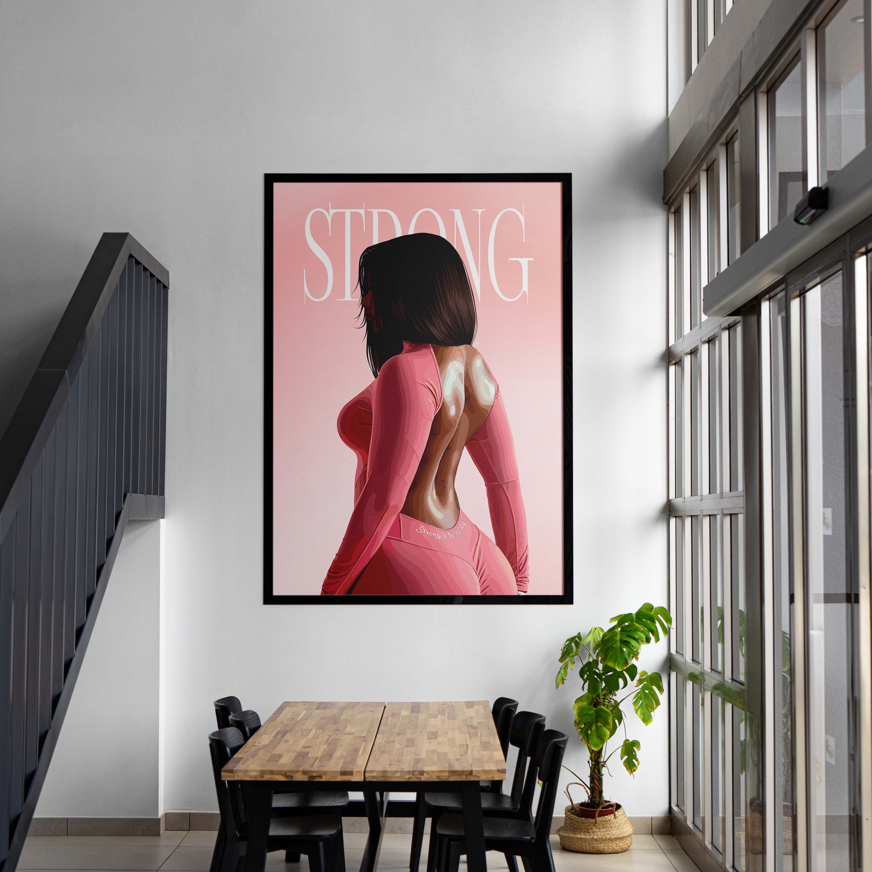 Strong Is The New Sexy-wall art print featuring decorative artistic design suitable for living rooms, offices, and schools by SmardArt. Elevate your space with Black wall art that speaks to culture, identity, and creativity. At Smard, we celebrate artistry made with melanin, bringing powerful and inspiring designs to life.