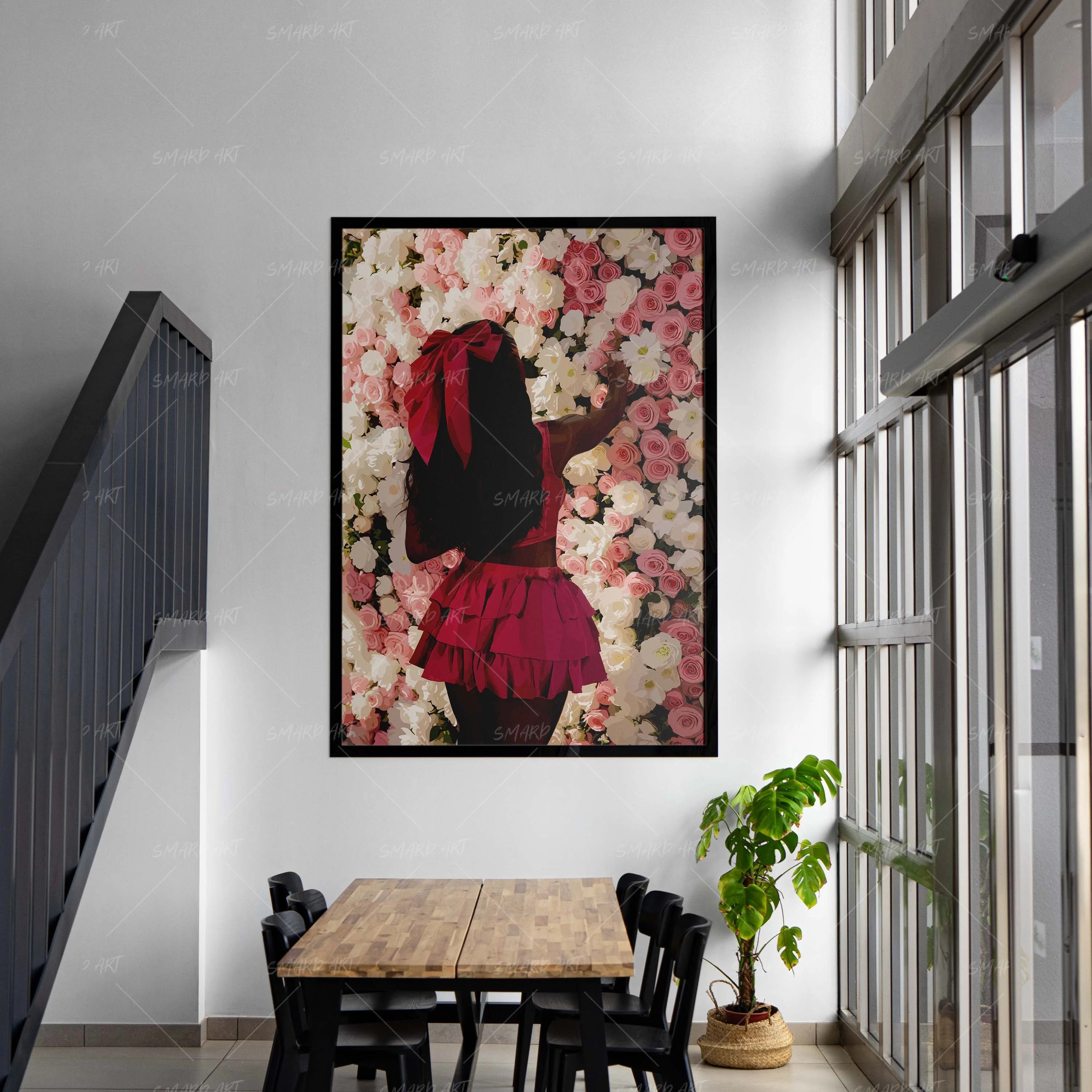 Bow & Flower-wall art print featuring decorative artistic design suitable for living rooms, offices, and schools by SmardArt. Elevate your space with Black wall art that speaks to culture, identity, and creativity. At Smard, we celebrate artistry made with melanin, bringing powerful and inspiring designs to life.