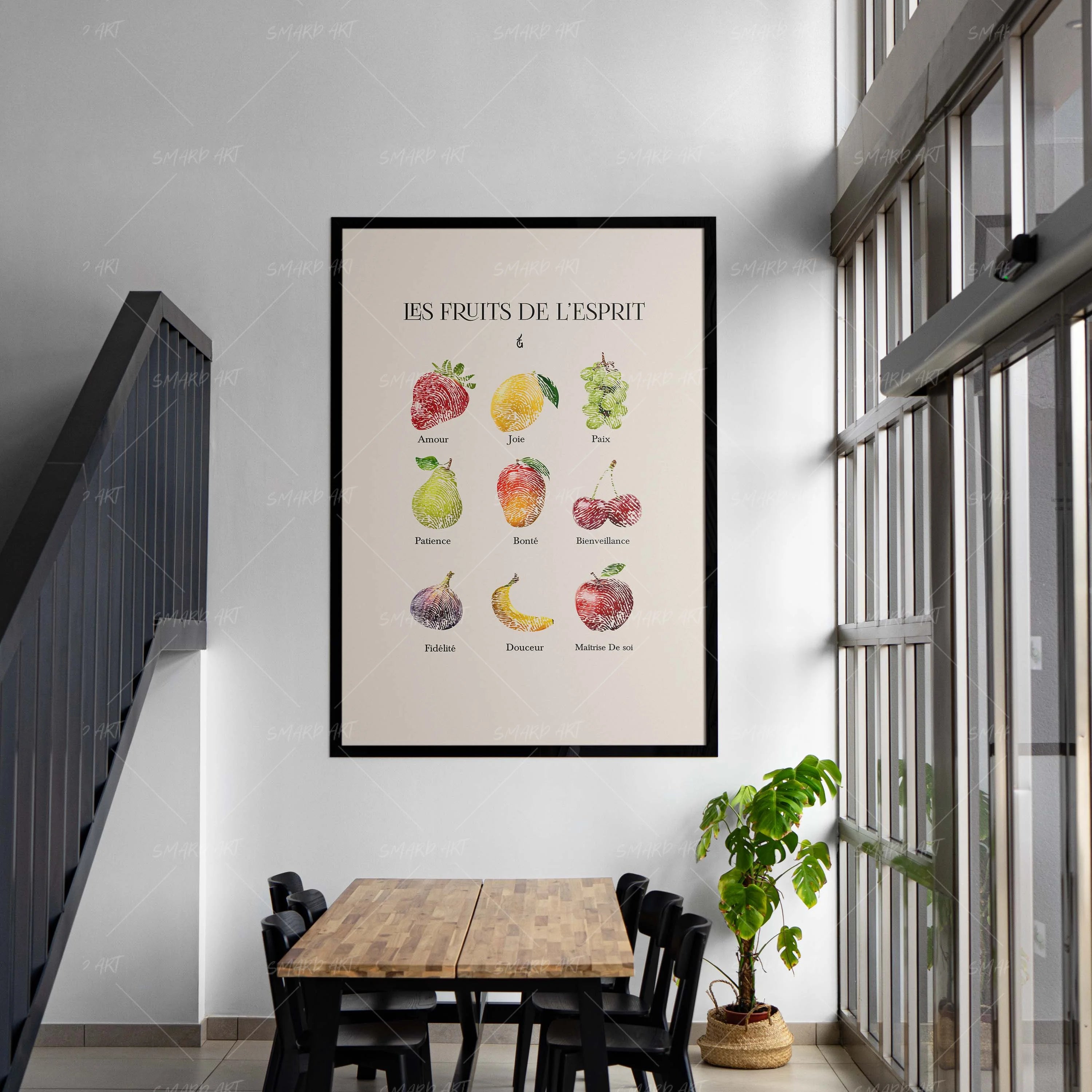 Les Fruits De l’Esprit-wall art print featuring decorative artistic design suitable for living rooms, offices, and schools by SmardArt. Elevate your space with Black wall art that speaks to culture, identity, and creativity. At Smard, we celebrate artistry made with melanin, bringing powerful and inspiring designs to life.