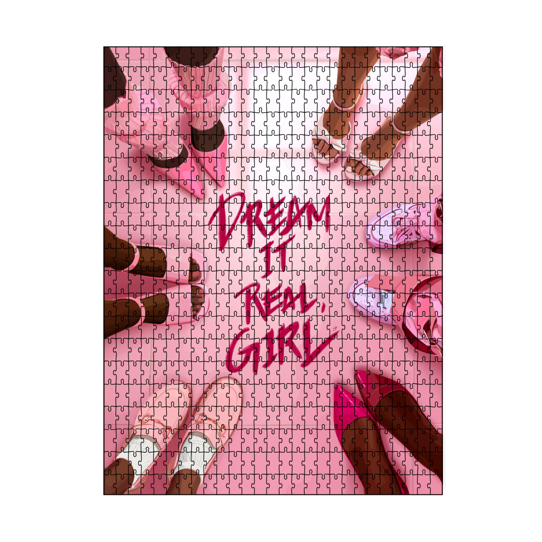 Dream It Girl Puzzle-wall art print featuring decorative artistic design suitable for living rooms, offices, and schools by SmardArt. Elevate your space with Black wall art that speaks to culture, identity, and creativity. At Smard, we celebrate artistry made with melanin, bringing powerful and inspiring designs to life.