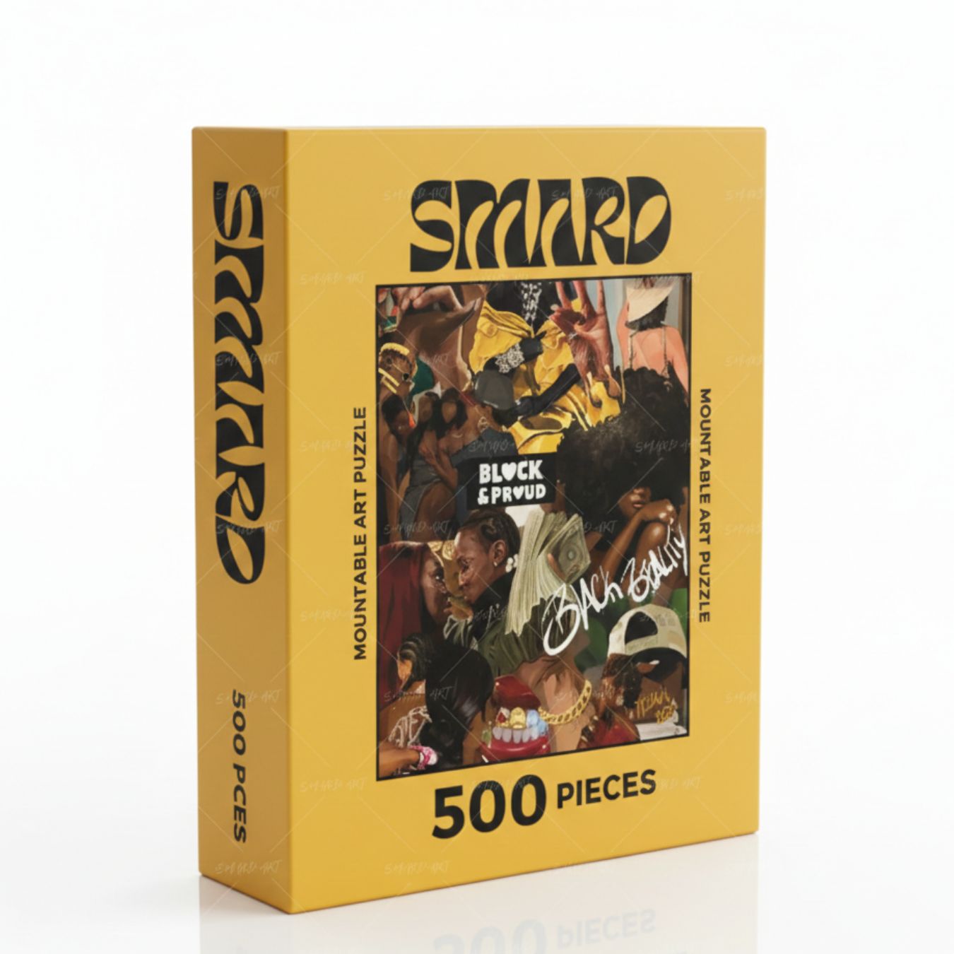 Black & Proud Collage Puzzle-wall art print featuring decorative artistic design suitable for living rooms, offices, and schools by SmardArt. Elevate your space with Black wall art that speaks to culture, identity, and creativity. At Smard, we celebrate artistry made with melanin, bringing powerful and inspiring designs to life.