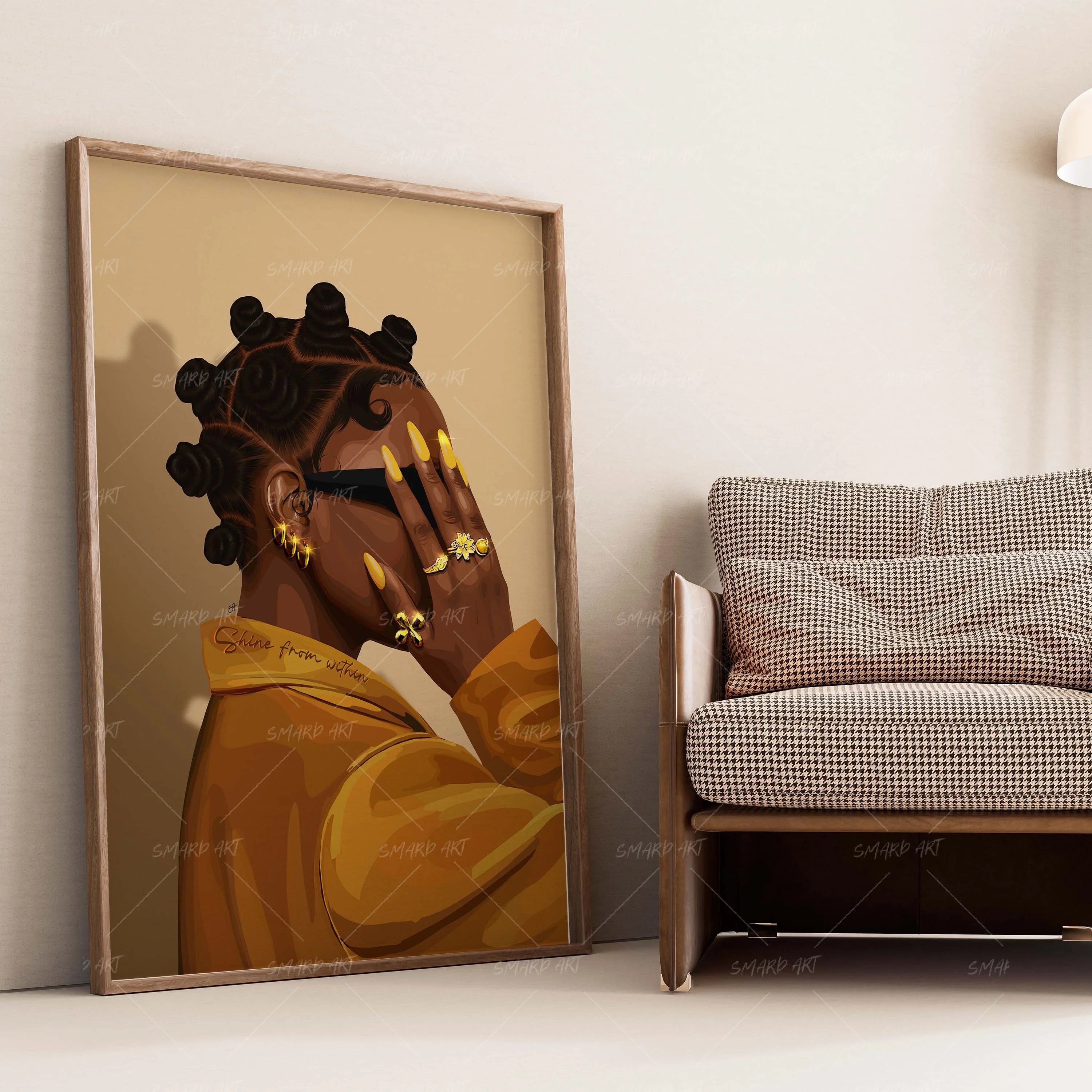 Shades Of Gold-wall art print featuring decorative artistic design suitable for living rooms, offices, and schools by SmardArt. Elevate your space with Black wall art that speaks to culture, identity, and creativity. At Smard, we celebrate artistry made with melanin, bringing powerful and inspiring designs to life.