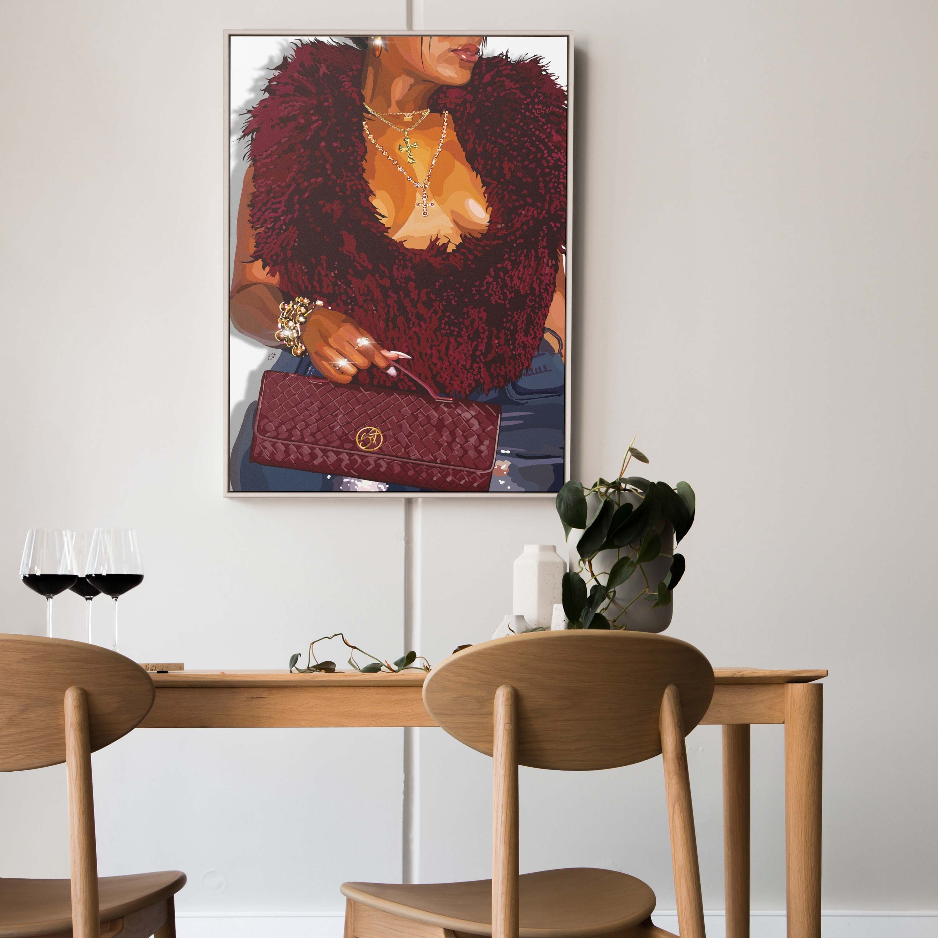 Crimson Chic-wall art print featuring decorative artistic design suitable for living rooms, offices, and schools by SmardArt. Elevate your space with Black wall art that speaks to culture, identity, and creativity. At Smard, we celebrate artistry made with melanin, bringing powerful and inspiring designs to life.