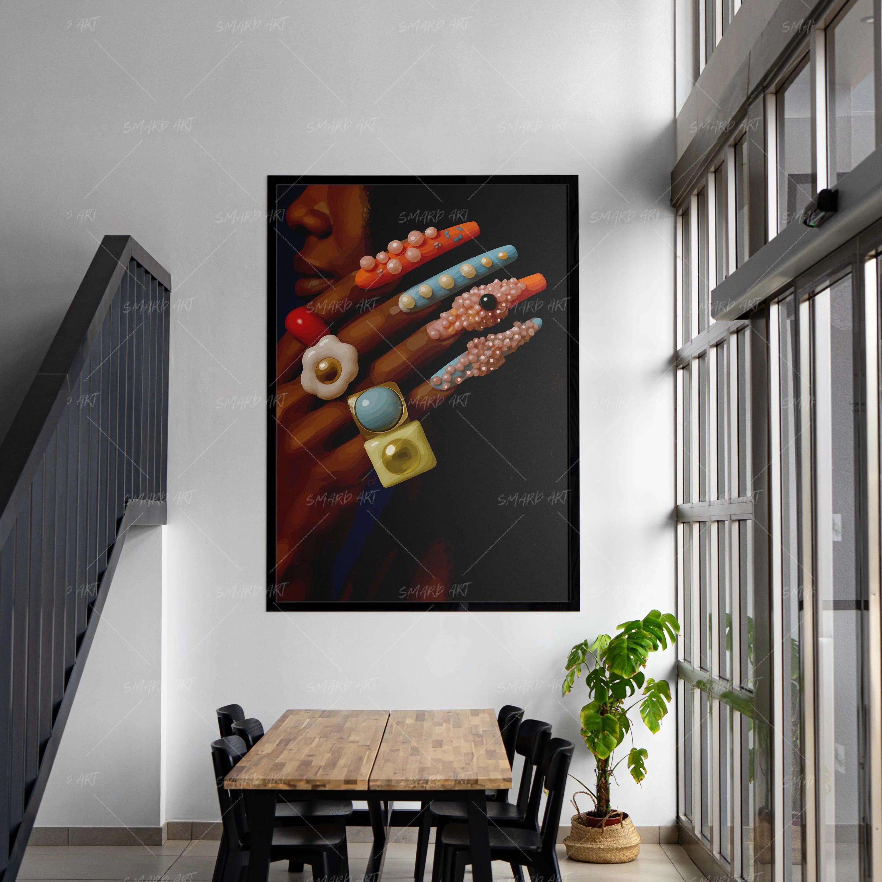 Afro & Nails-wall art print featuring decorative artistic design suitable for living rooms, offices, and schools by SmardArt. Elevate your space with Black wall art that speaks to culture, identity, and creativity. At Smard, we celebrate artistry made with melanin, bringing powerful and inspiring designs to life.