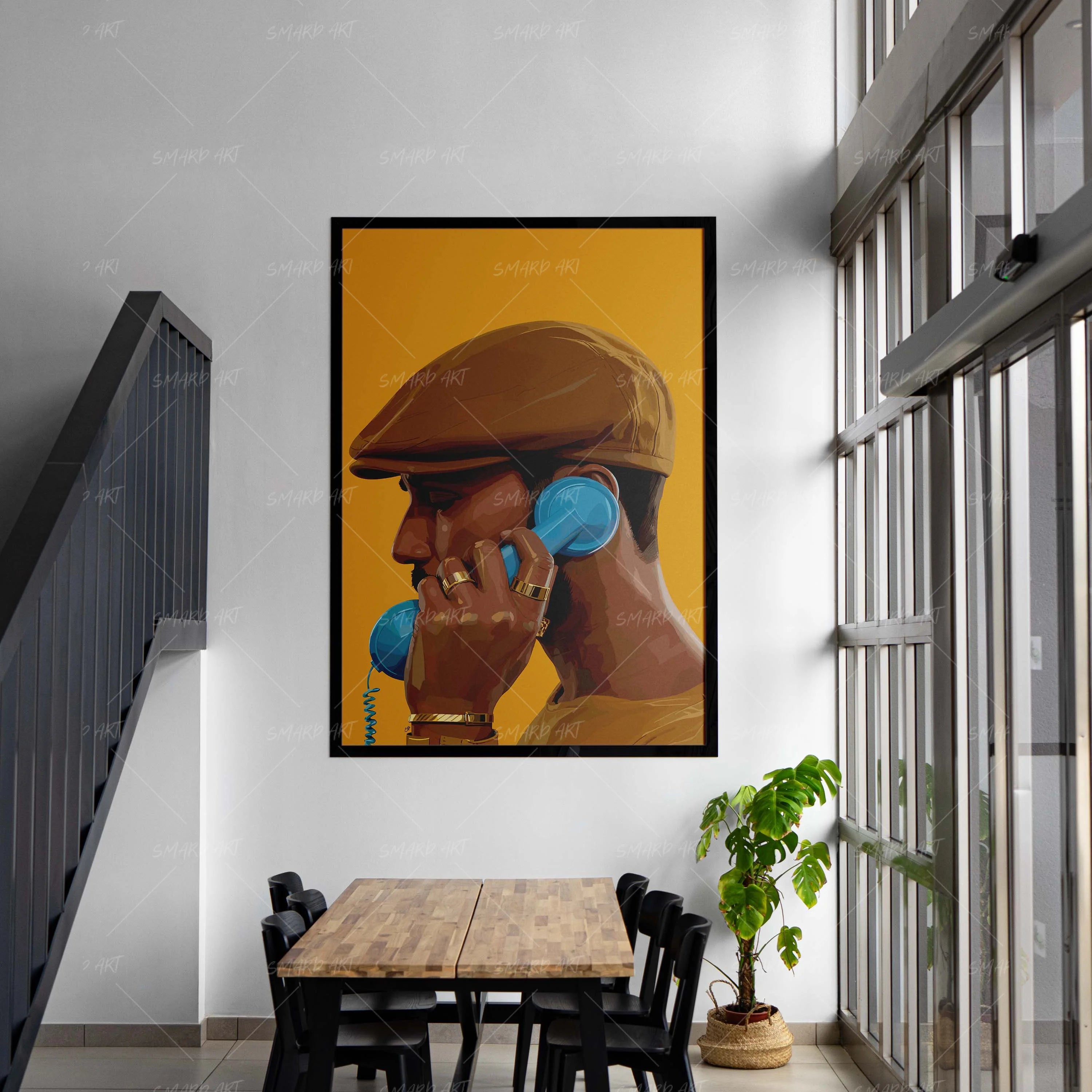 Allo Bonjour-wall art print featuring decorative artistic design suitable for living rooms, offices, and schools by SmardArt. Elevate your space with Black wall art that speaks to culture, identity, and creativity. At Smard, we celebrate artistry made with melanin, bringing powerful and inspiring designs to life.