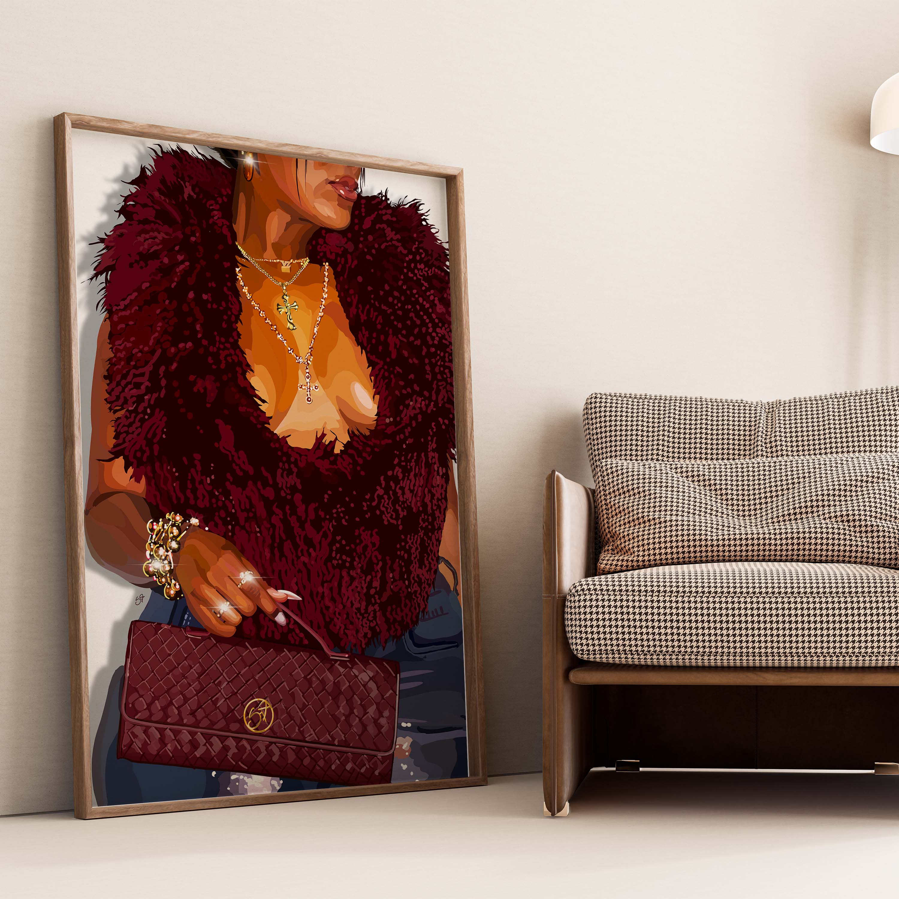 Crimson Chic-wall art print featuring decorative artistic design suitable for living rooms, offices, and schools by SmardArt. Elevate your space with Black wall art that speaks to culture, identity, and creativity. At Smard, we celebrate artistry made with melanin, bringing powerful and inspiring designs to life.