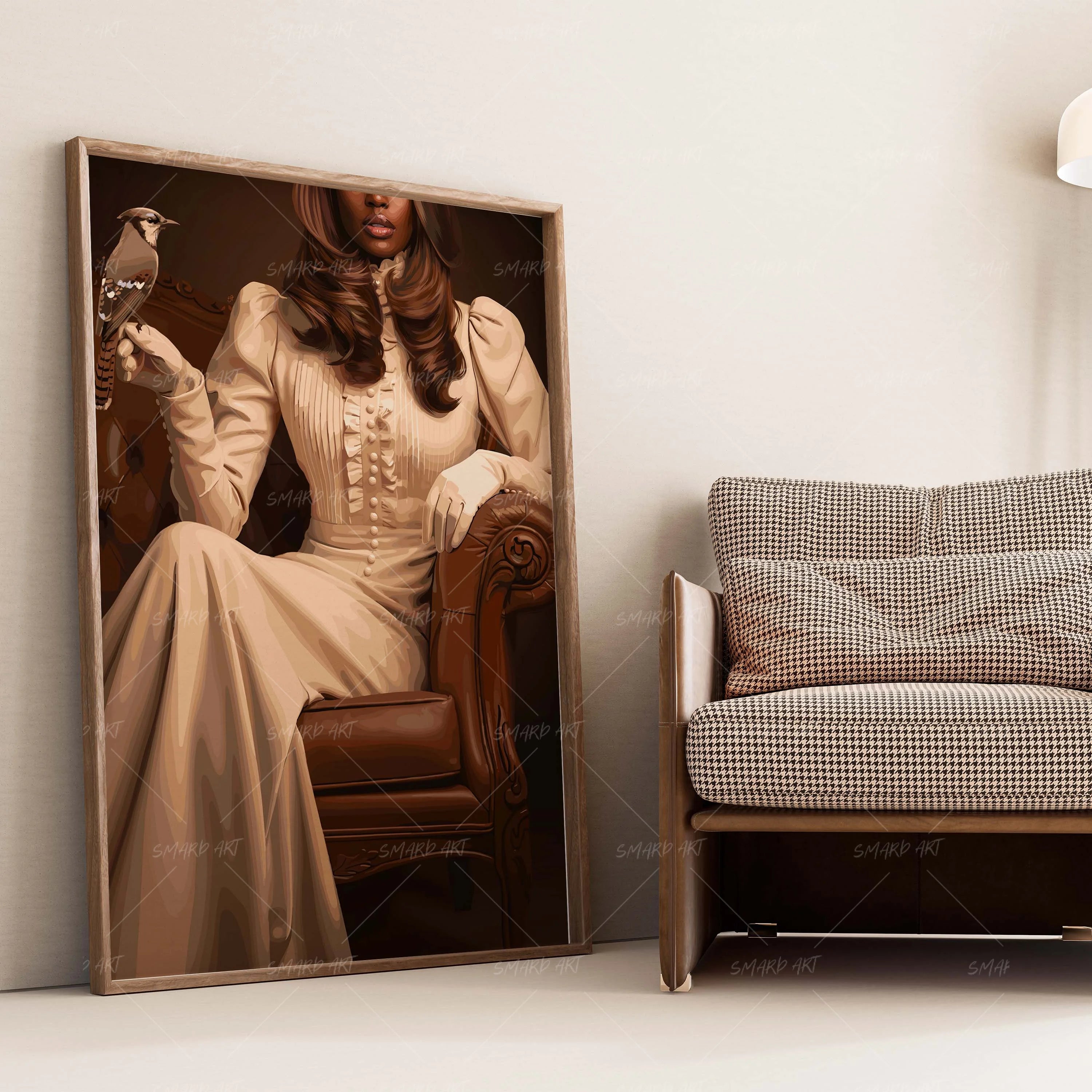 The Bird & The Dame-wall art print featuring decorative artistic design suitable for living rooms, offices, and schools by SmardArt. Elevate your space with Black wall art that speaks to culture, identity, and creativity. At Smard, we celebrate artistry made with melanin, bringing powerful and inspiring designs to life.