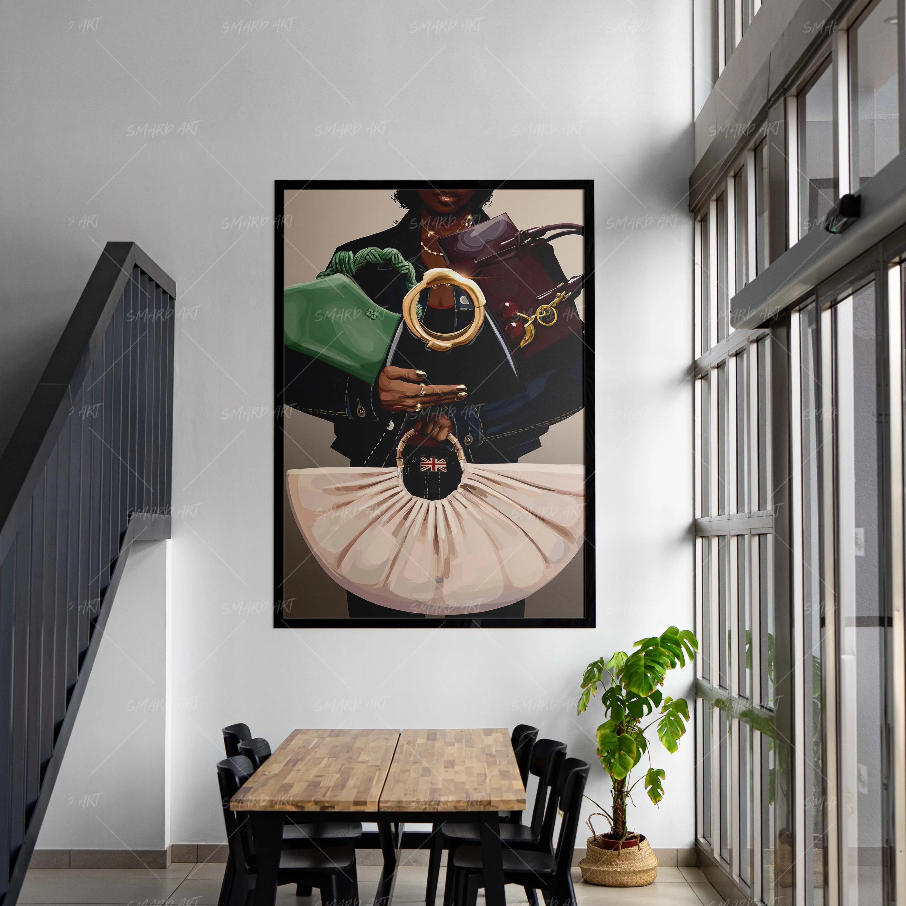 Bag Babe-wall art print featuring decorative artistic design suitable for living rooms, offices, and schools by SmardArt. Elevate your space with Black wall art that speaks to culture, identity, and creativity. At Smard, we celebrate artistry made with melanin, bringing powerful and inspiring designs to life.