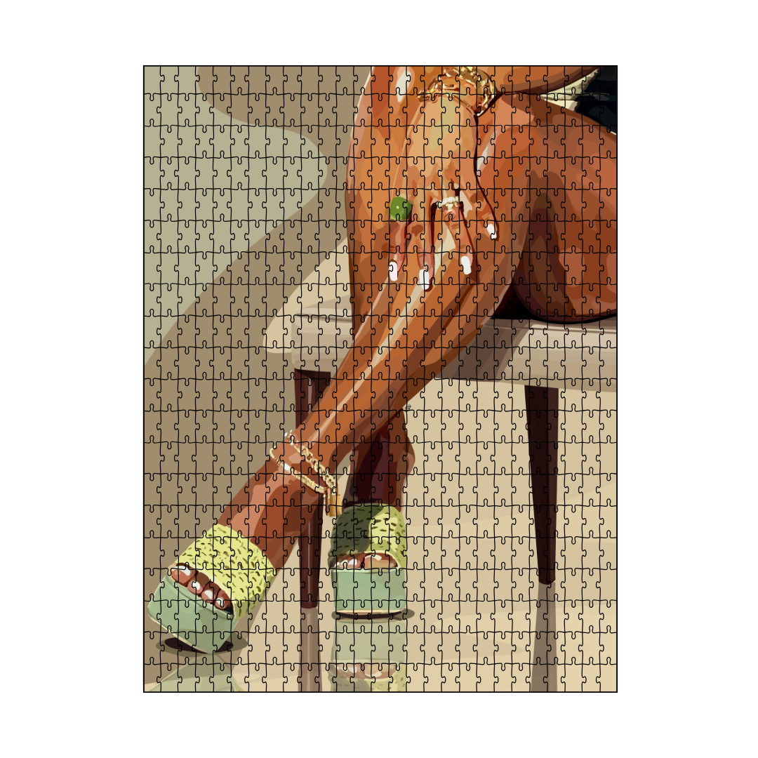 Legs And Green Touch Puzzle-wall art print featuring decorative artistic design suitable for living rooms, offices, and schools by SmardArt. Elevate your space with Black wall art that speaks to culture, identity, and creativity. At Smard, we celebrate artistry made with melanin, bringing powerful and inspiring designs to life.