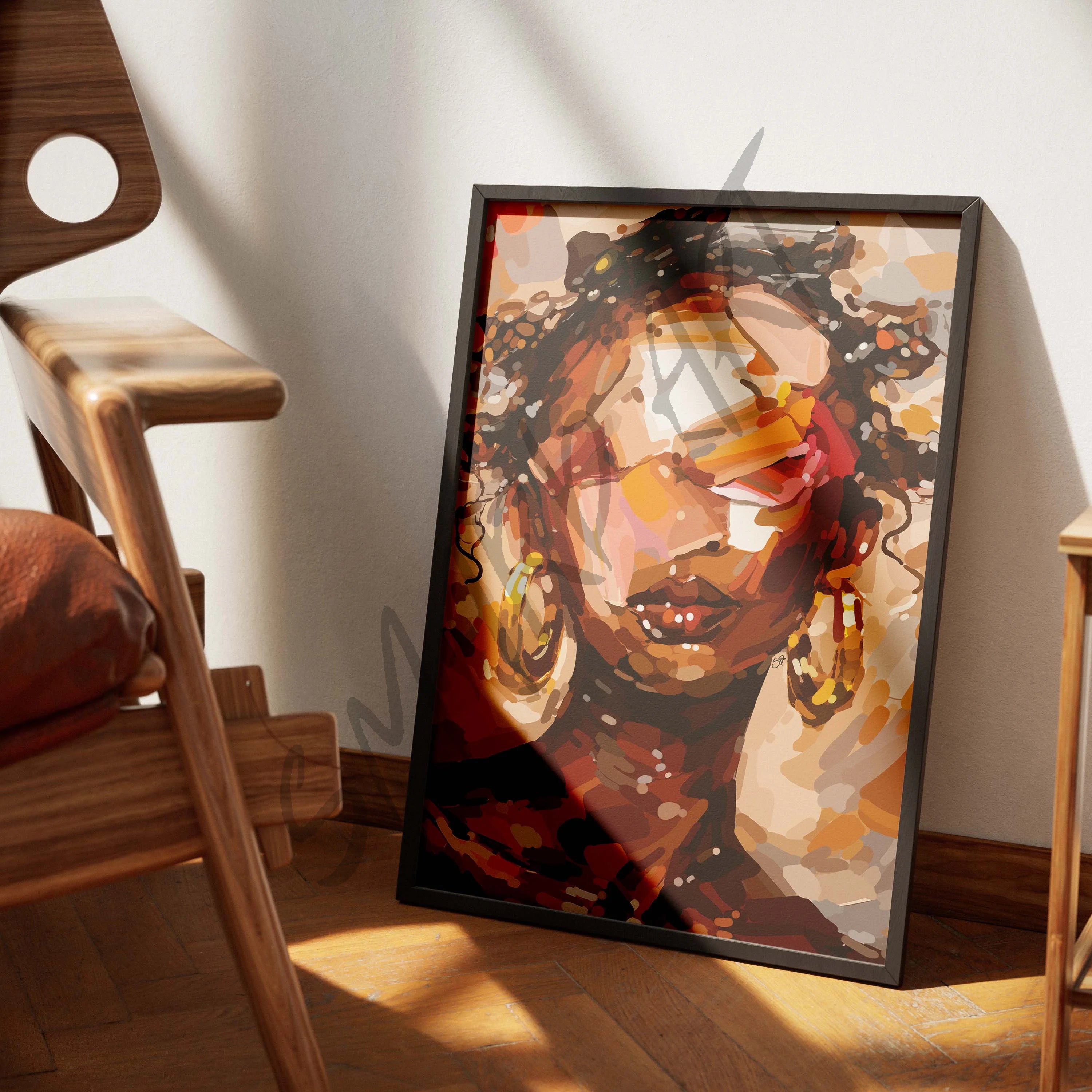 Abstract Beauty-wall art print featuring decorative artistic design suitable for living rooms, offices, and schools by SmardArt. Elevate your space with Black wall art that speaks to culture, identity, and creativity. At Smard, we celebrate artistry made with melanin, bringing powerful and inspiring designs to life.