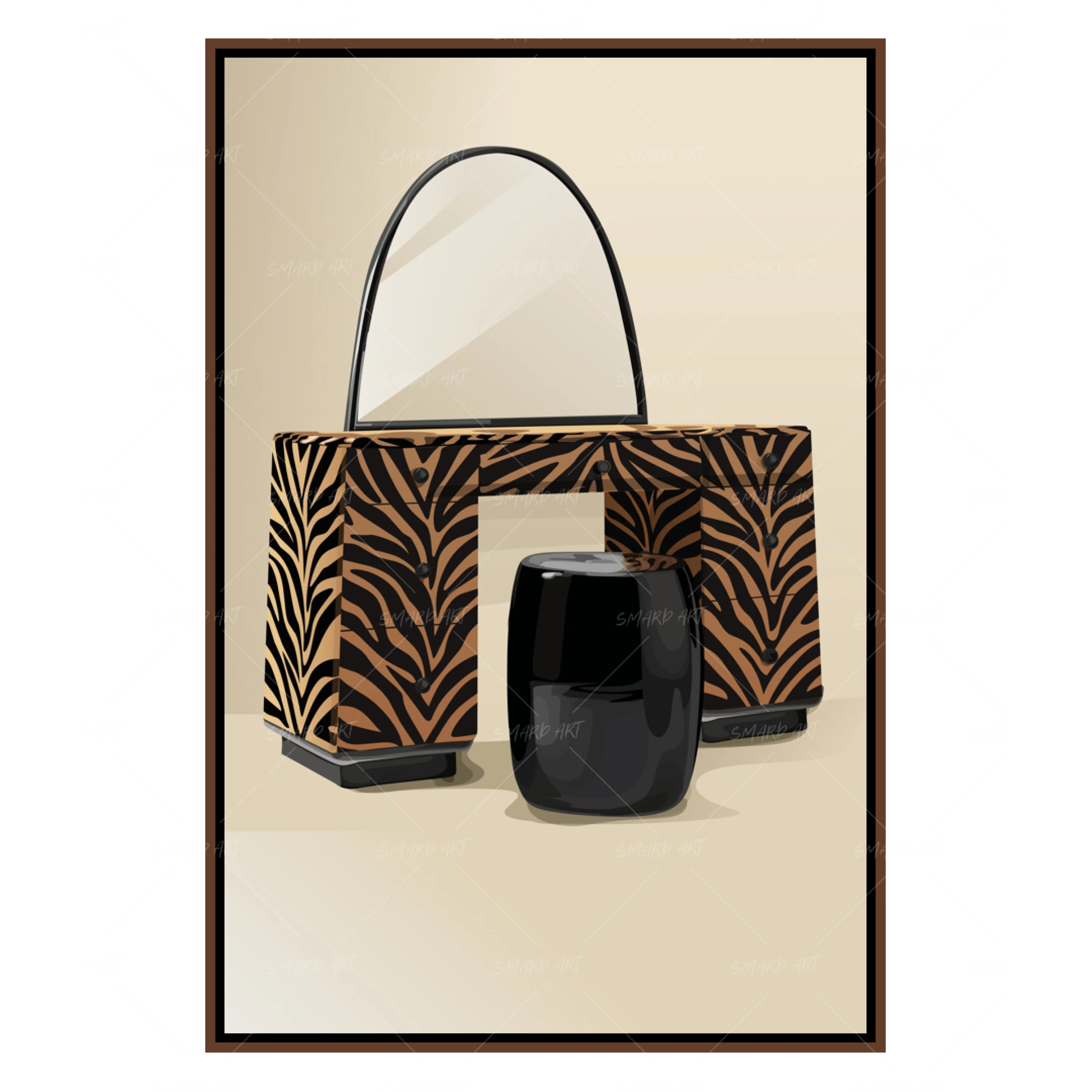 African Vanity-wall art print featuring decorative artistic design suitable for living rooms, offices, and schools by SmardArt. Elevate your space with Black wall art that speaks to culture, identity, and creativity. At Smard, we celebrate artistry made with melanin, bringing powerful and inspiring designs to life.