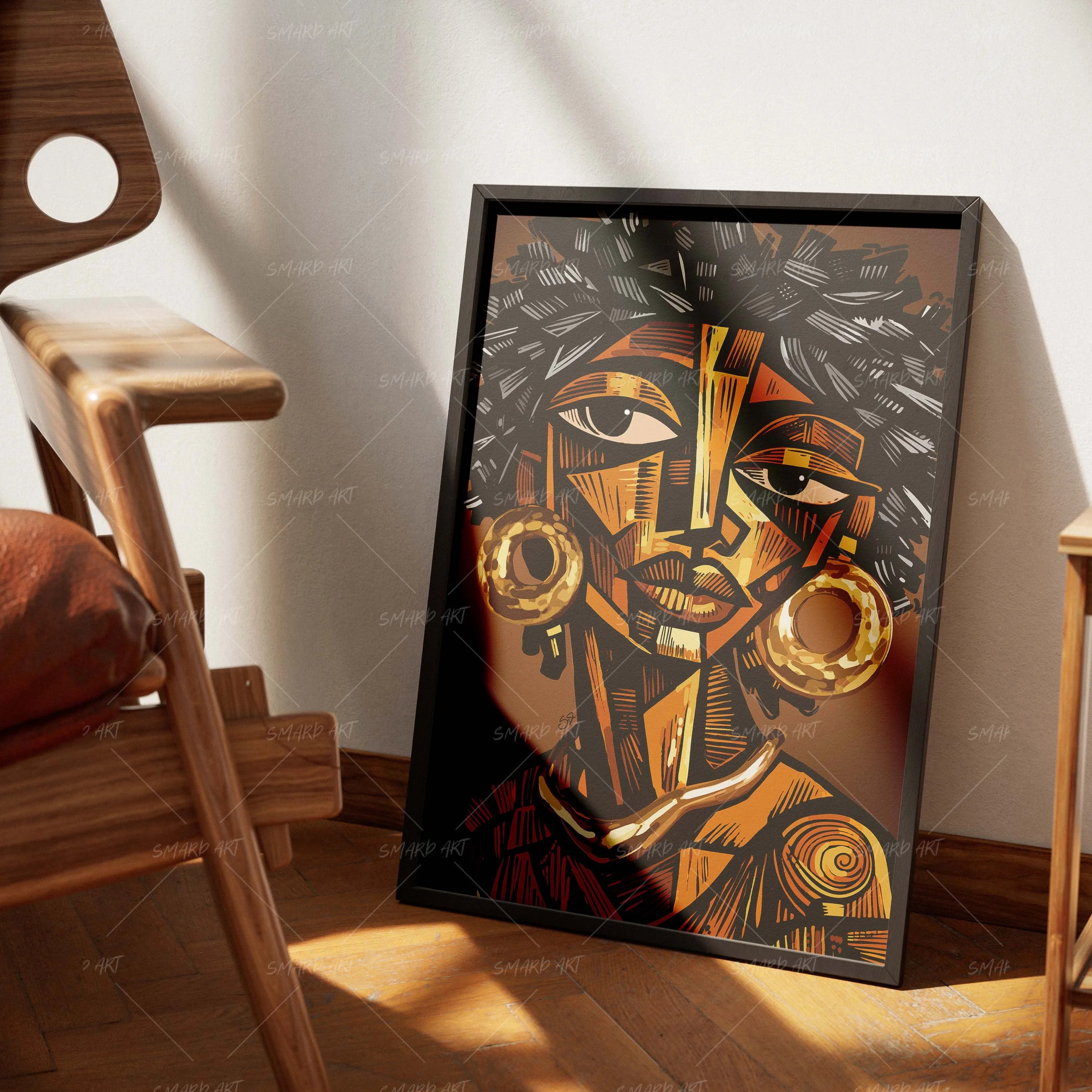 Afro Abstract-wall art print featuring decorative artistic design suitable for living rooms, offices, and schools by SmardArt