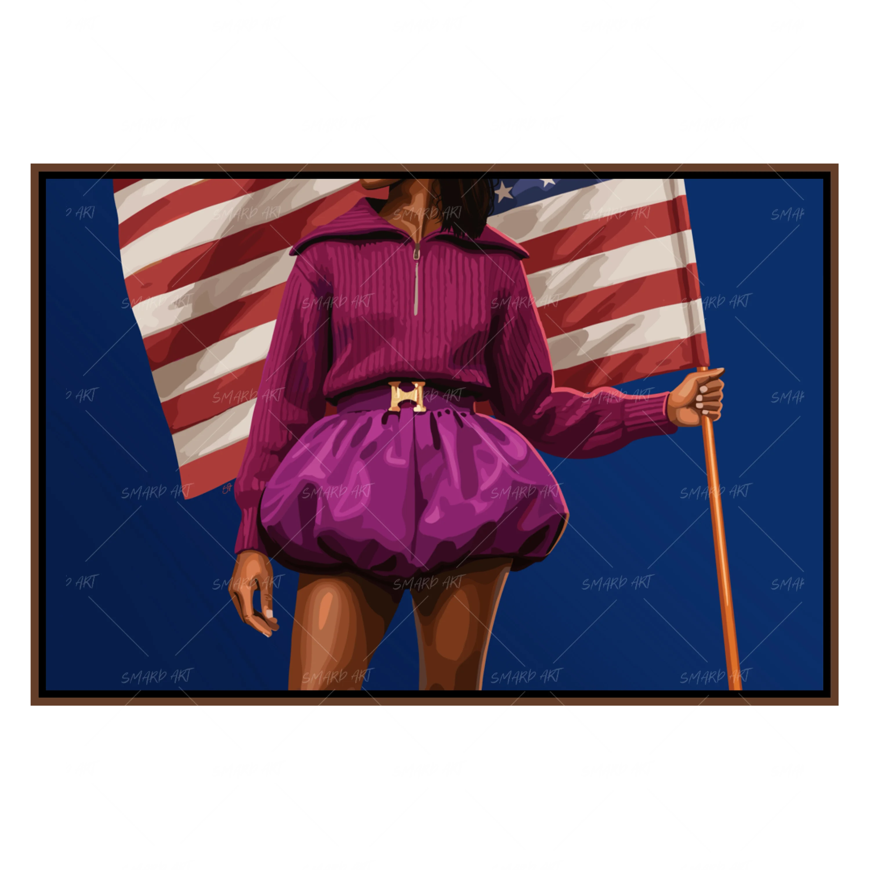 American Her-wall art print featuring decorative artistic design suitable for living rooms, offices, and schools by SmardArt. Elevate your space with Black wall art that speaks to culture, identity, and creativity. At Smard, we celebrate artistry made with melanin, bringing powerful and inspiring designs to life.