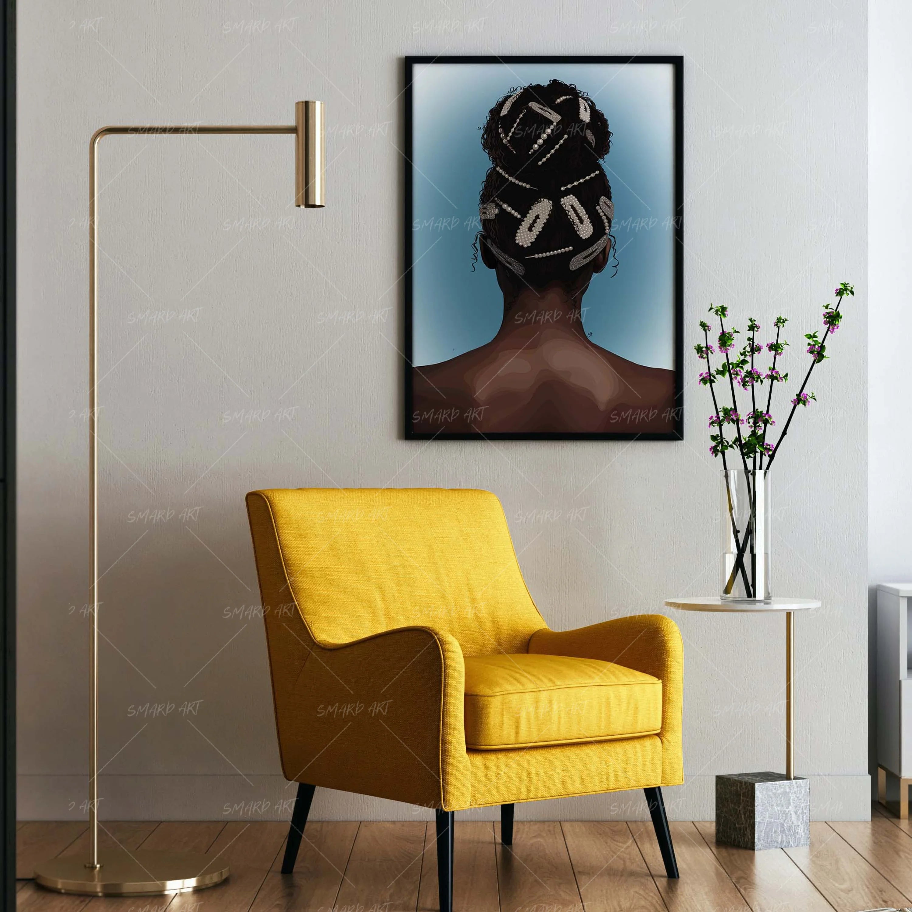 Barette Babe-wall art print featuring decorative artistic design suitable for living rooms, offices, and schools by SmardArt. Elevate your space with Black wall art that speaks to culture, identity, and creativity. At Smard, we celebrate artistry made with melanin, bringing powerful and inspiring designs to life.