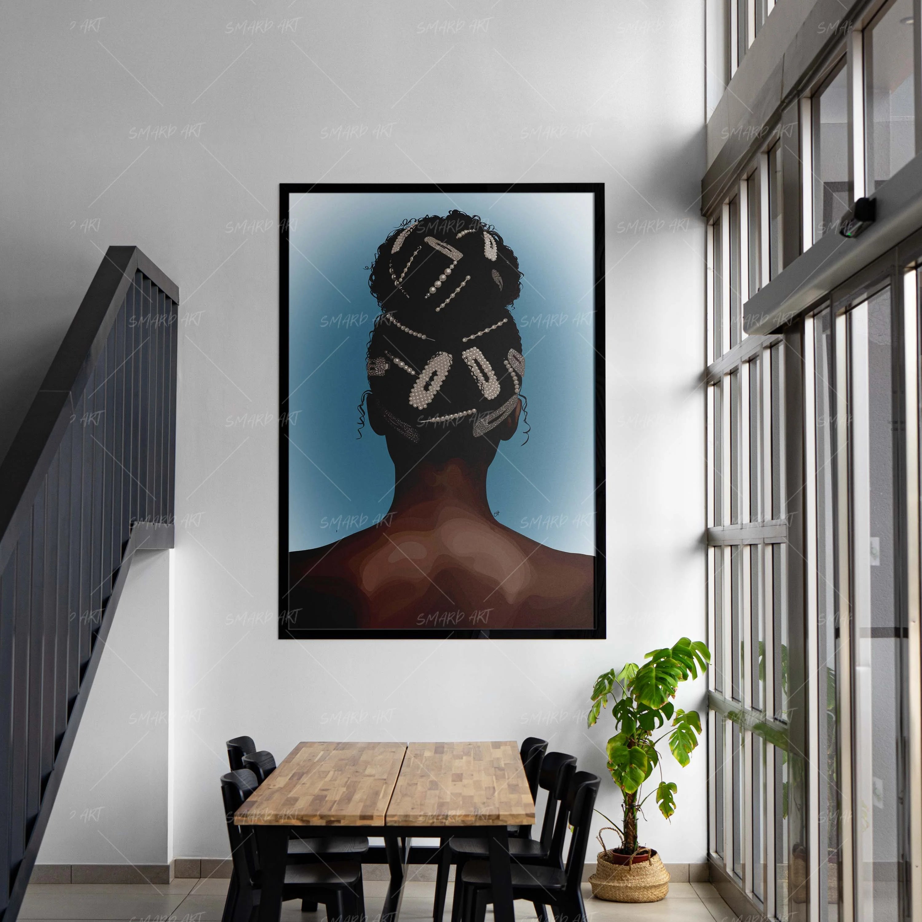 Barette Babe-wall art print featuring decorative artistic design suitable for living rooms, offices, and schools by SmardArt. Elevate your space with Black wall art that speaks to culture, identity, and creativity. At Smard, we celebrate artistry made with melanin, bringing powerful and inspiring designs to life.