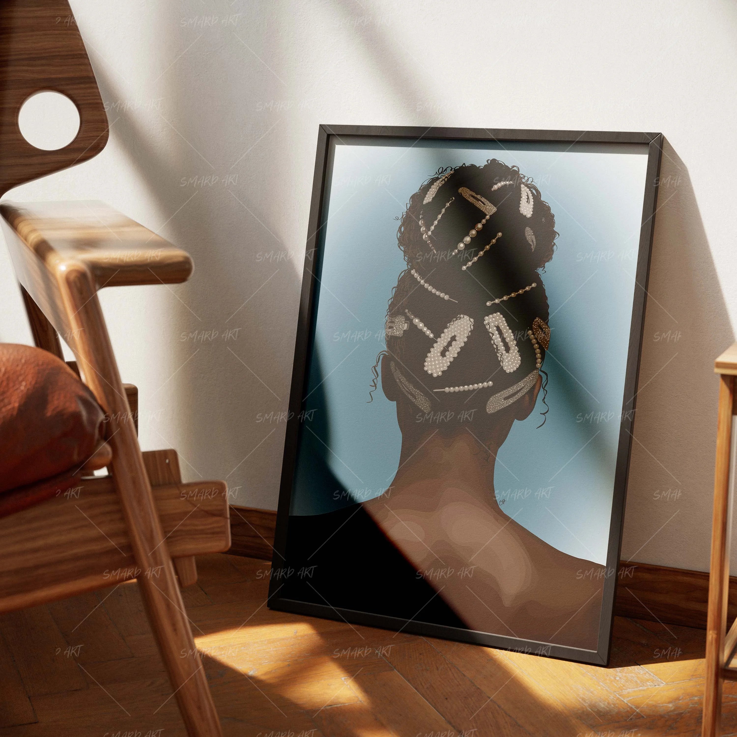 Barette Babe-wall art print featuring decorative artistic design suitable for living rooms, offices, and schools by SmardArt. Elevate your space with Black wall art that speaks to culture, identity, and creativity. At Smard, we celebrate artistry made with melanin, bringing powerful and inspiring designs to life.