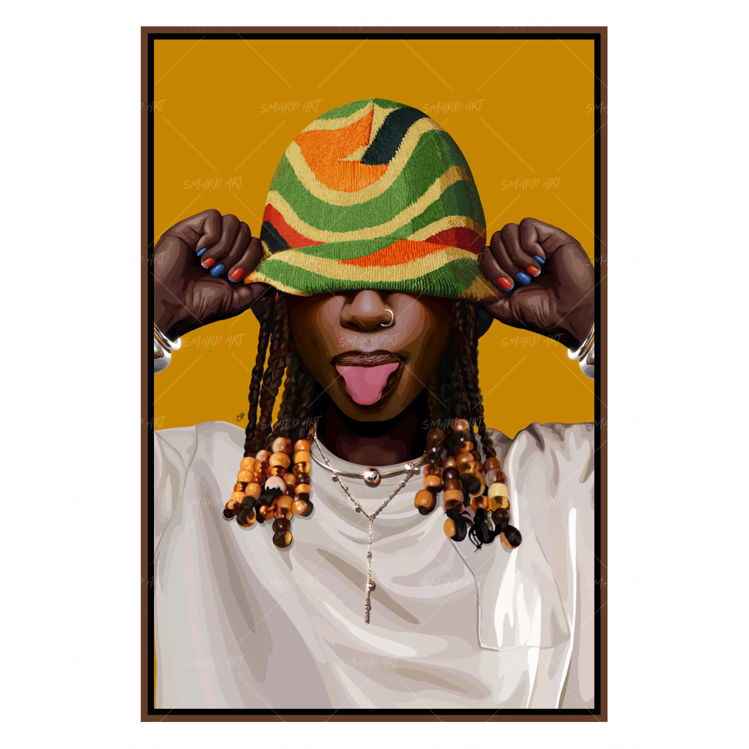 Beanie Attitude-wall art print featuring decorative artistic design suitable for living rooms, offices, and schools by SmardArt. Elevate your space with Black wall art that speaks to culture, identity, and creativity. At Smard, we celebrate artistry made with melanin, bringing powerful and inspiring designs to life.