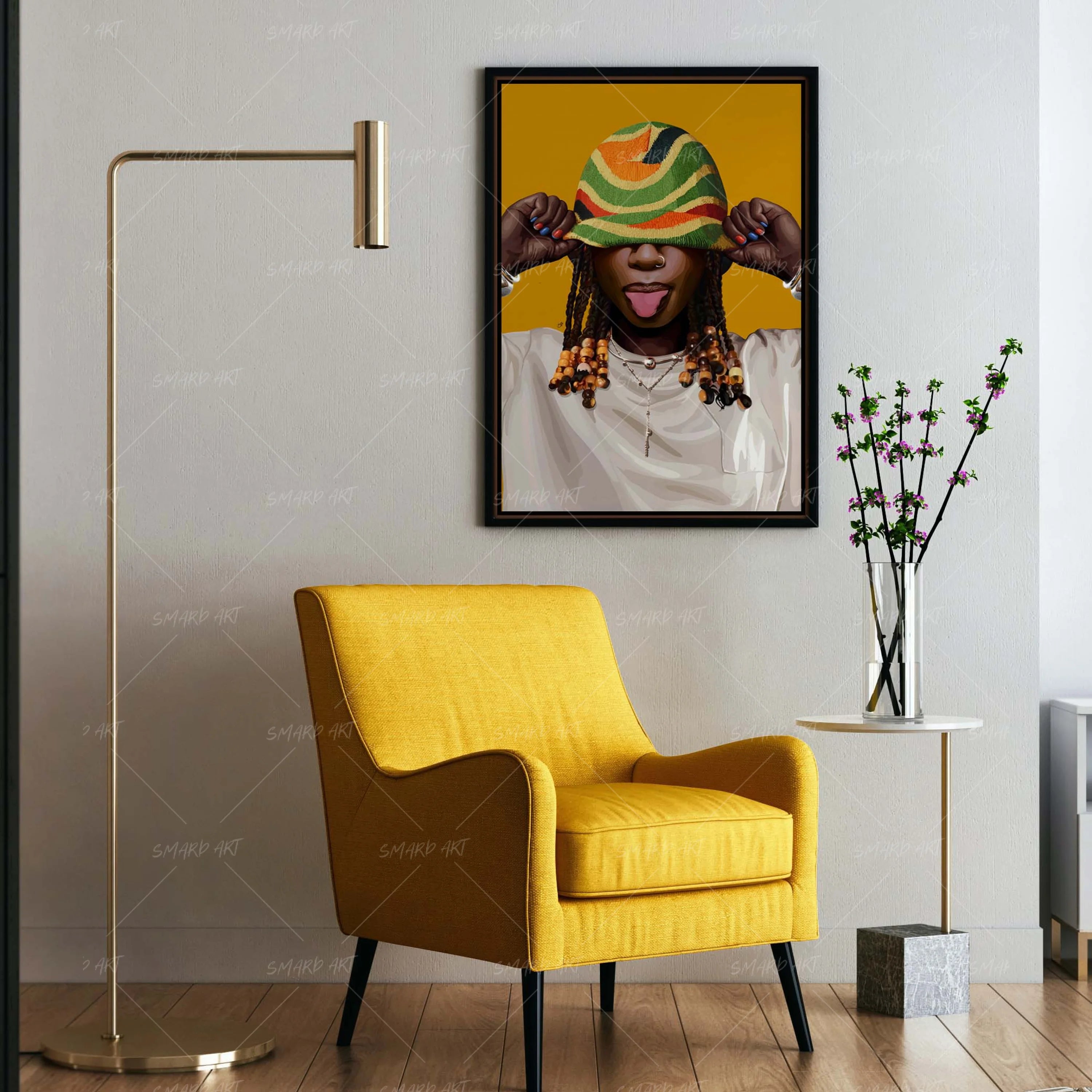 Beanie Attitude-wall art print featuring decorative artistic design suitable for living rooms, offices, and schools by SmardArt. Elevate your space with Black wall art that speaks to culture, identity, and creativity. At Smard, we celebrate artistry made with melanin, bringing powerful and inspiring designs to life.