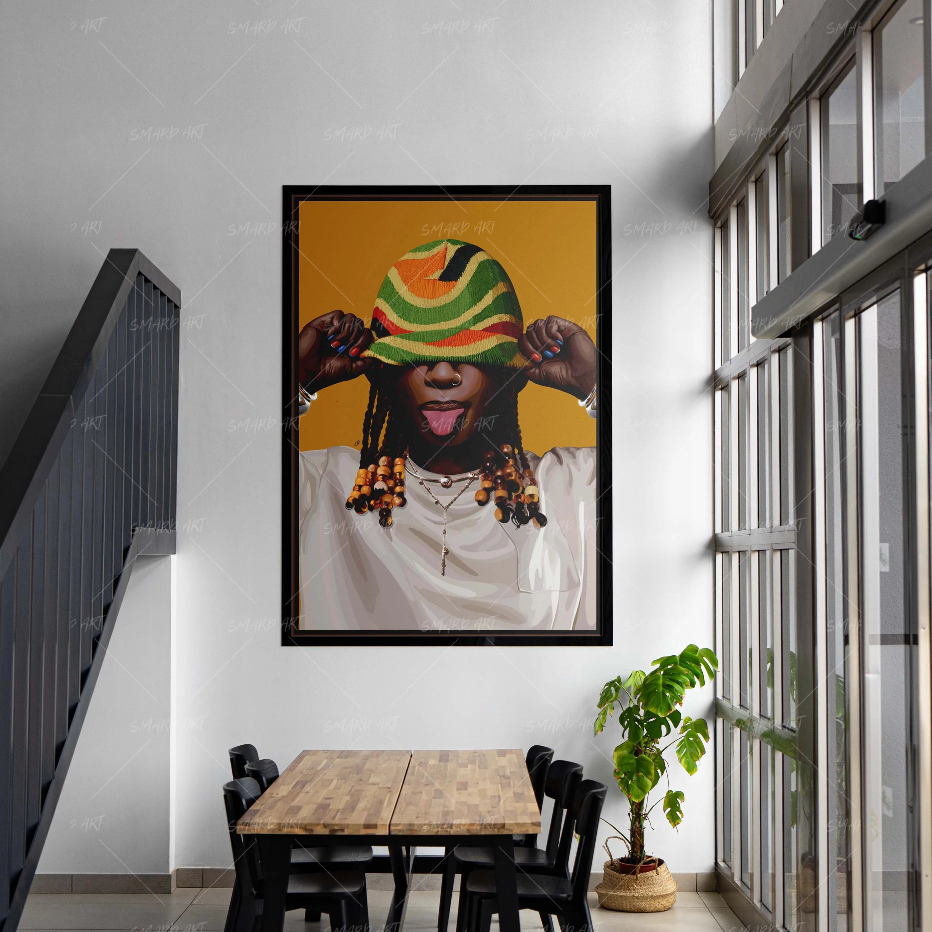 Beanie Attitude-wall art print featuring decorative artistic design suitable for living rooms, offices, and schools by SmardArt. Elevate your space with Black wall art that speaks to culture, identity, and creativity. At Smard, we celebrate artistry made with melanin, bringing powerful and inspiring designs to life.