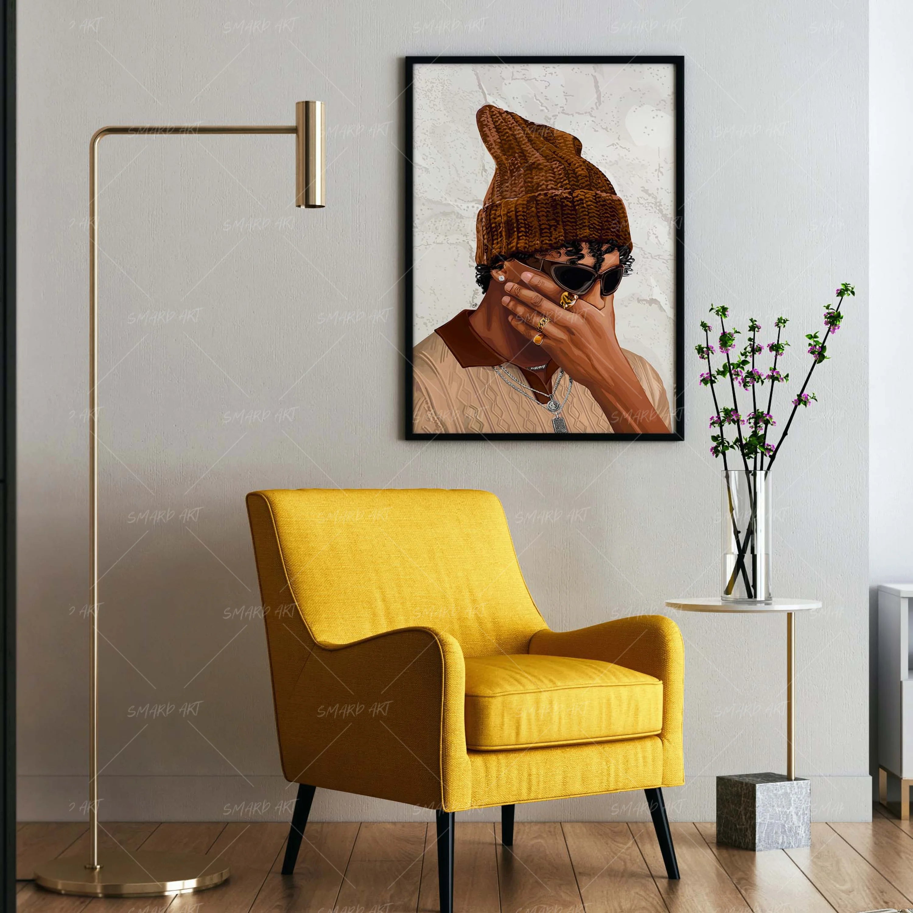 Beanied Up-wall art print featuring decorative artistic design suitable for living rooms, offices, and schools by SmardArt. Elevate your space with Black wall art that speaks to culture, identity, and creativity. At Smard, we celebrate artistry made with melanin, bringing powerful and inspiring designs to life.