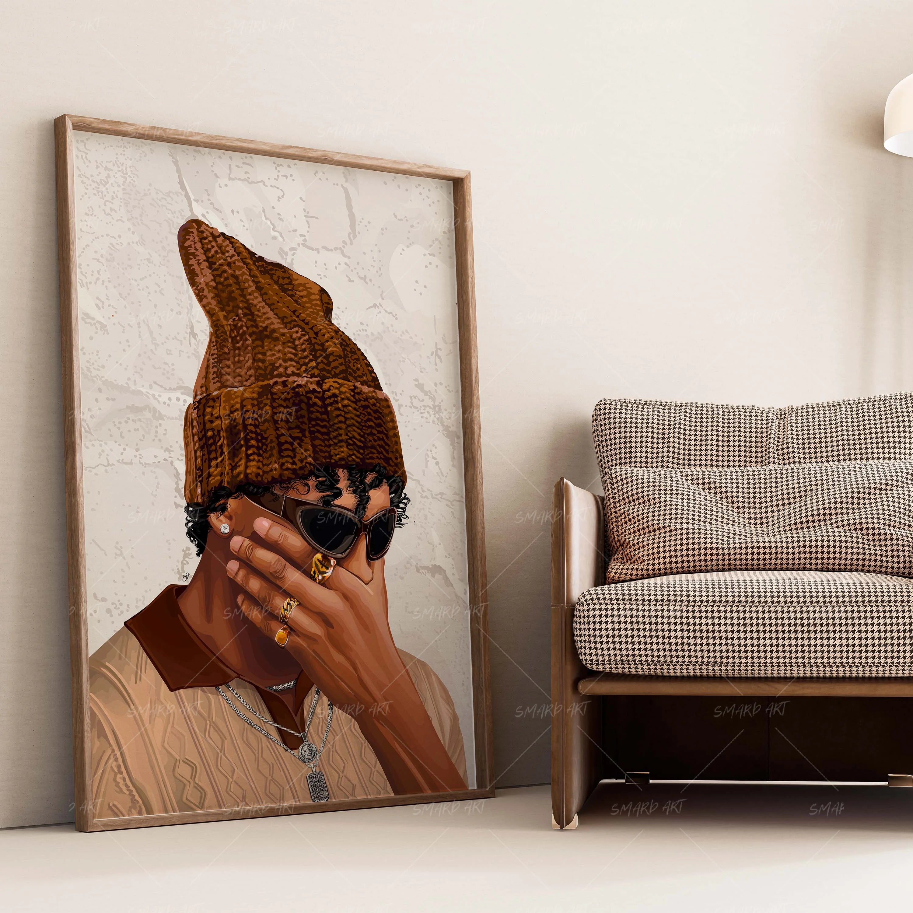 Beanied Up-wall art print featuring decorative artistic design suitable for living rooms, offices, and schools by SmardArt. Elevate your space with Black wall art that speaks to culture, identity, and creativity. At Smard, we celebrate artistry made with melanin, bringing powerful and inspiring designs to life.