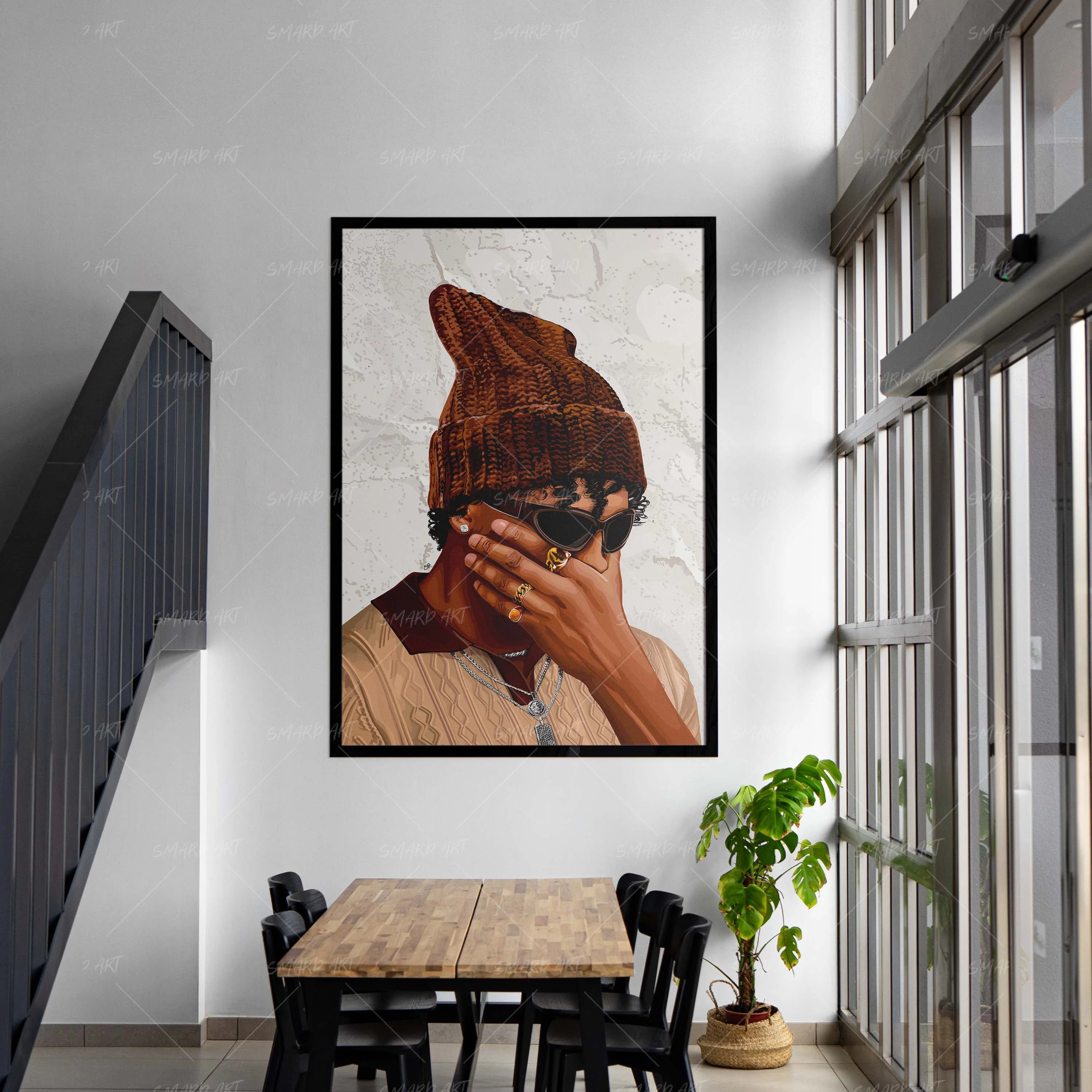 Beanied Up-wall art print featuring decorative artistic design suitable for living rooms, offices, and schools by SmardArt. Elevate your space with Black wall art that speaks to culture, identity, and creativity. At Smard, we celebrate artistry made with melanin, bringing powerful and inspiring designs to life.