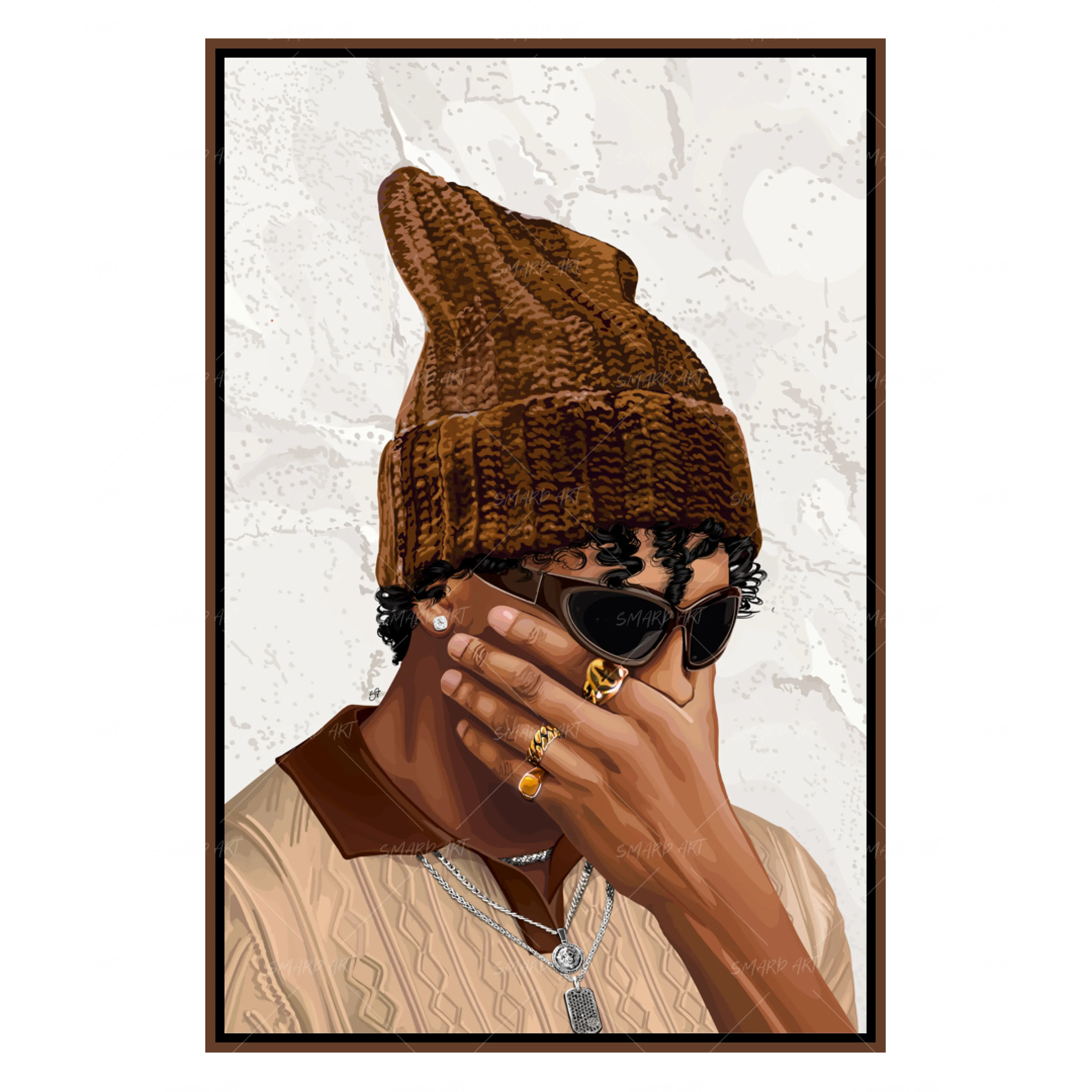 Beanied Up-wall art print featuring decorative artistic design suitable for living rooms, offices, and schools by SmardArt. Elevate your space with Black wall art that speaks to culture, identity, and creativity. At Smard, we celebrate artistry made with melanin, bringing powerful and inspiring designs to life.