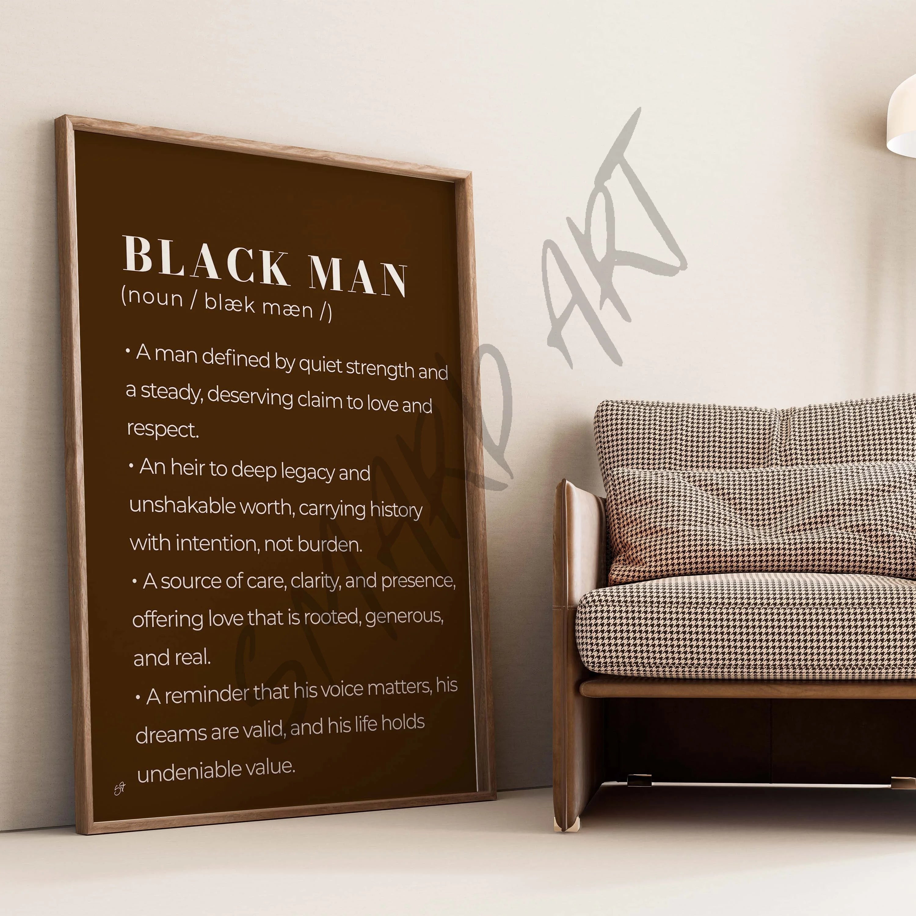 Black Man Meaning-wall art print featuring decorative artistic design suitable for living rooms, offices, and schools by SmardArt. Elevate your space with Black wall art that speaks to culture, identity, and creativity. At Smard, we celebrate artistry made with melanin, bringing powerful and inspiring designs to life.